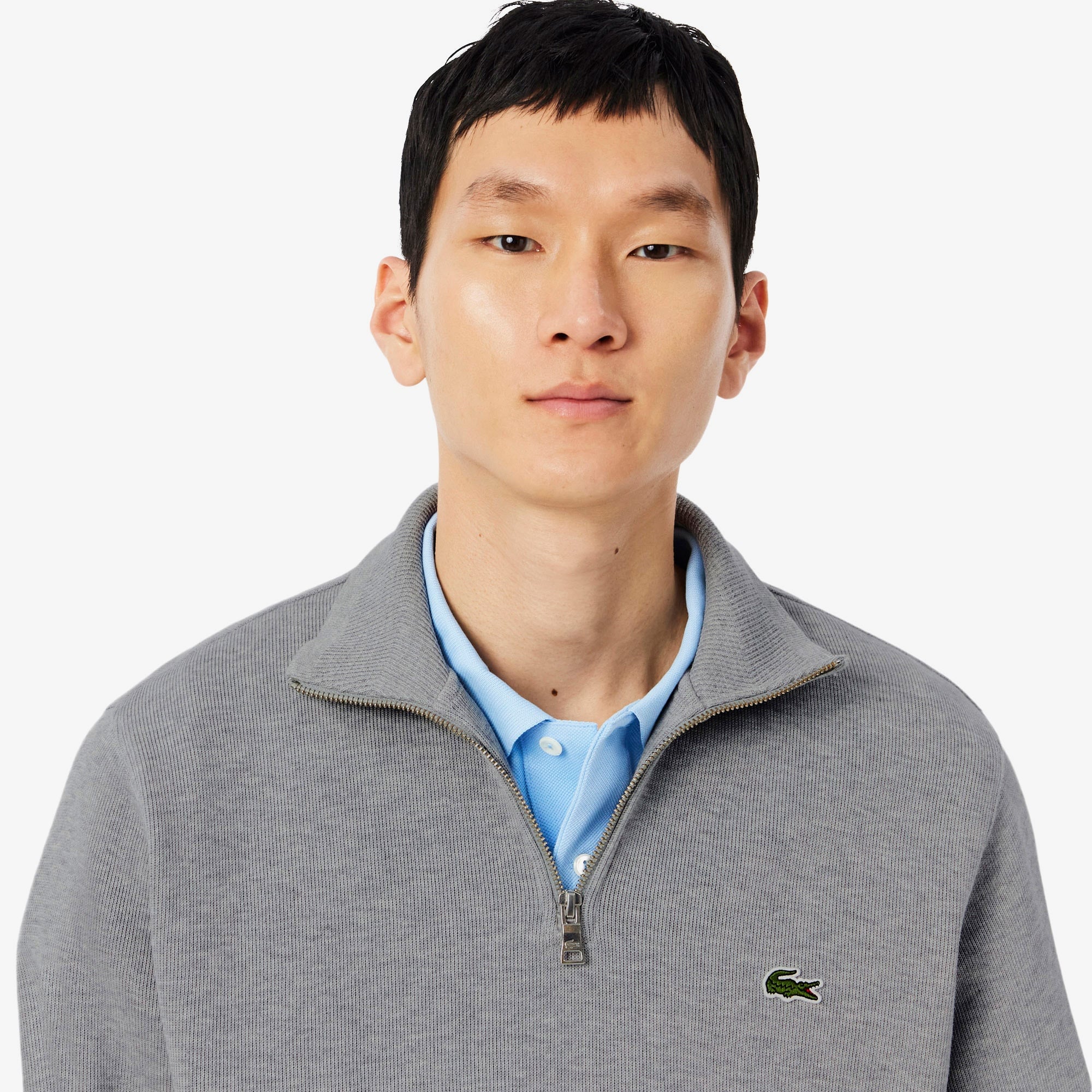 Erkek Classic Fit Yarım Fermuarlı Gri Sweatshirt