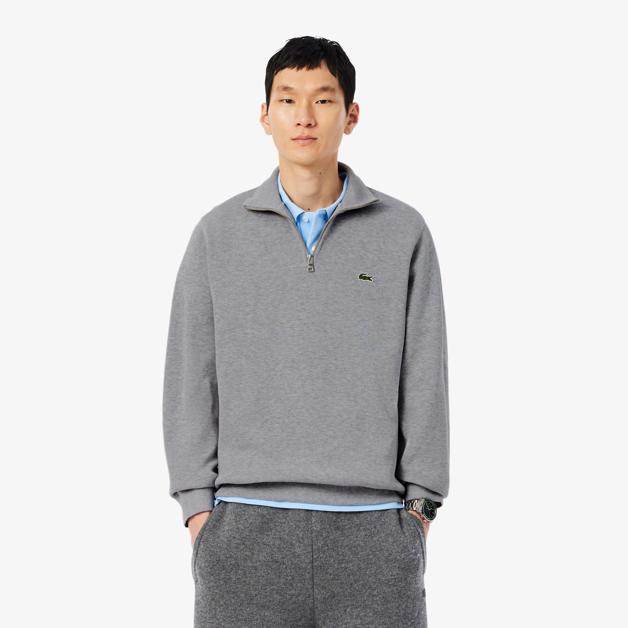 Erkek Classic Fit Yarım Fermuarlı Gri Sweatshirt