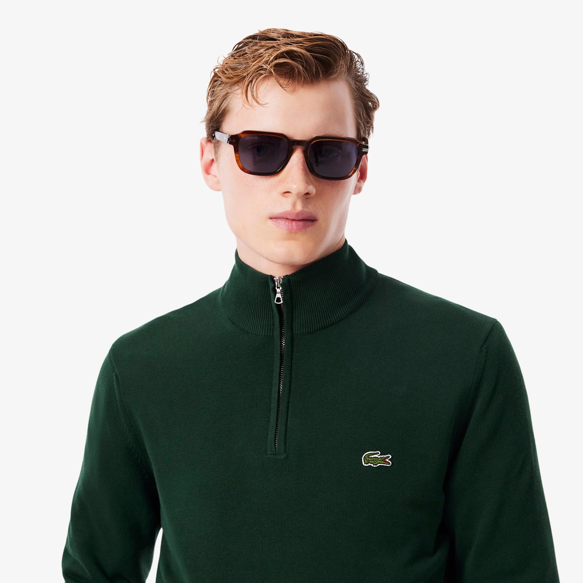 Erkek Regular Fit Yarım Fermuarlı Organik Pamuk Koyu Yeşil Kazak