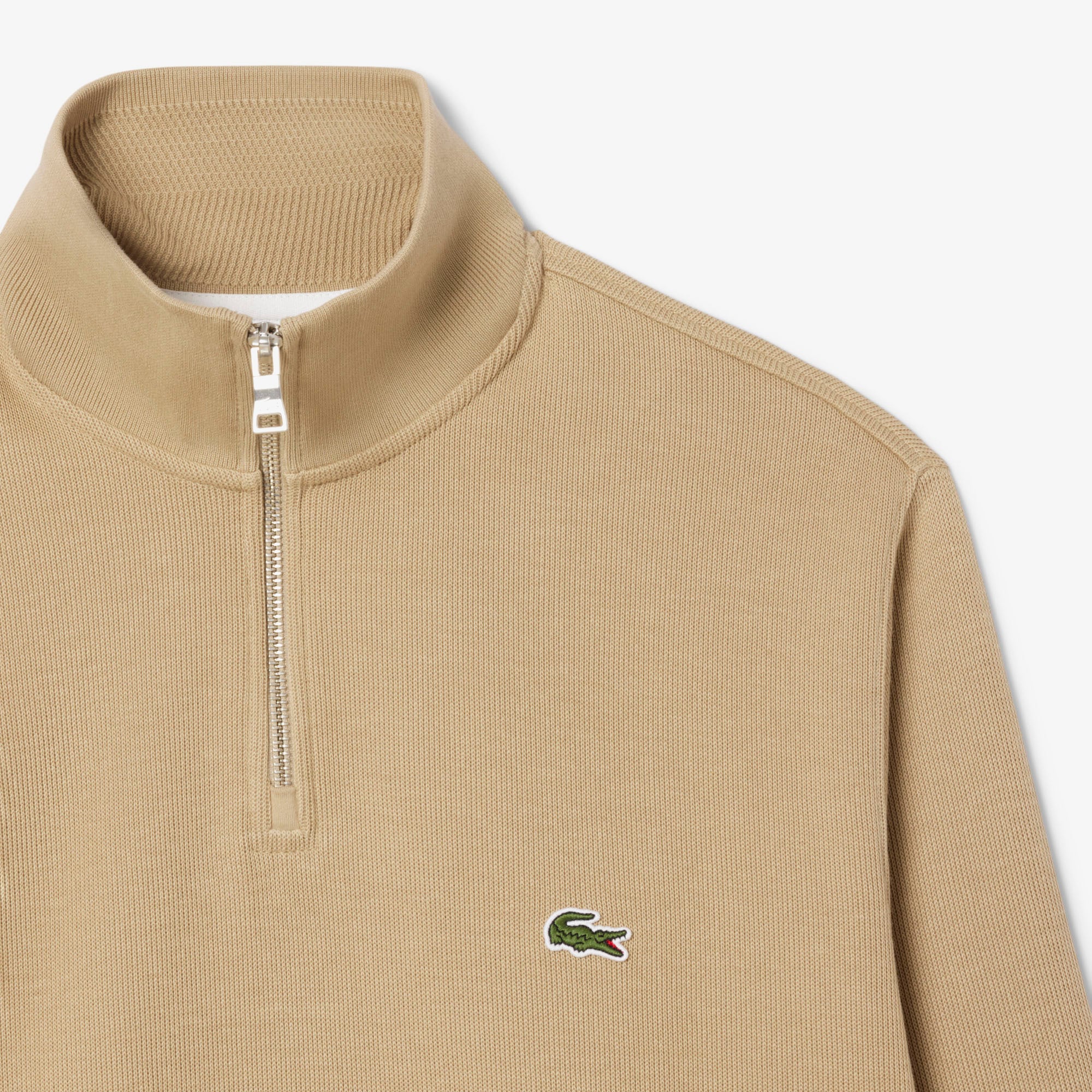 Lacoste Erkek Classic Fit Yarım Fermuarlı Bej Sweatshirt görsel 7