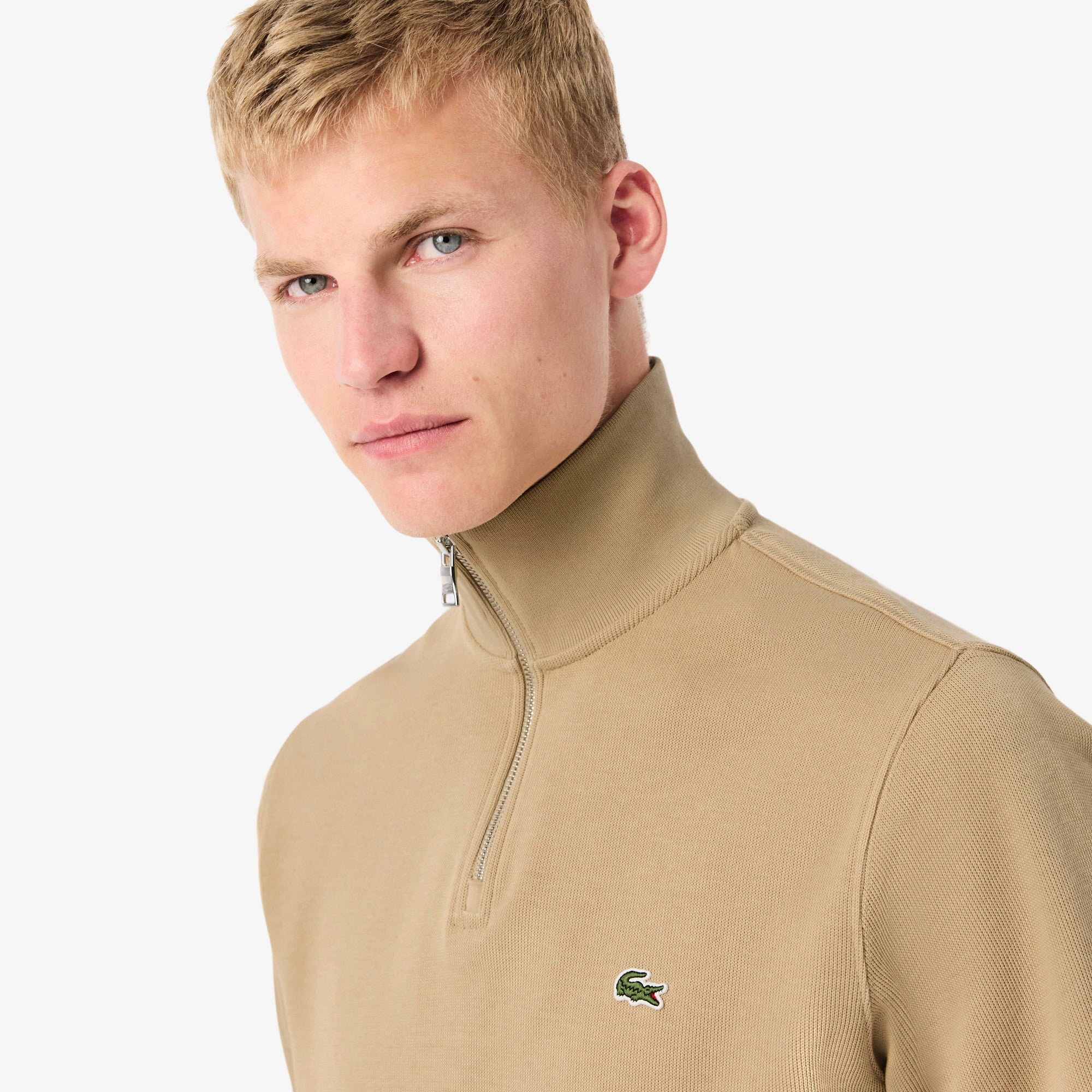 Lacoste Erkek Classic Fit Yarım Fermuarlı Bej Sweatshirt görsel 2