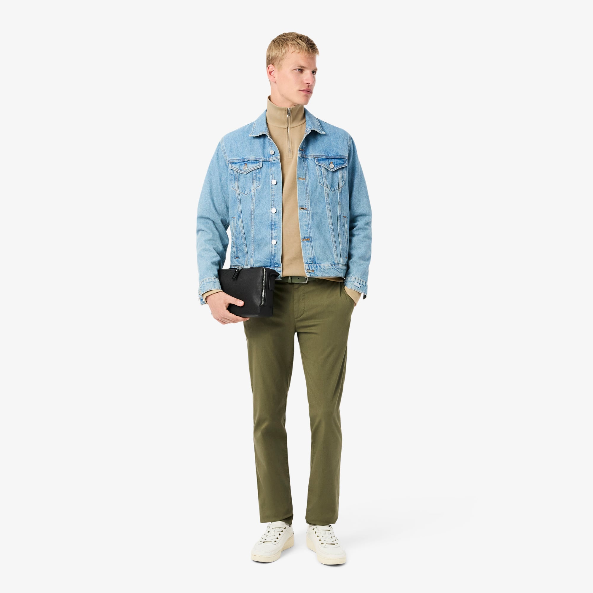 Lacoste Erkek Classic Fit Yarım Fermuarlı Bej Sweatshirt görsel 4