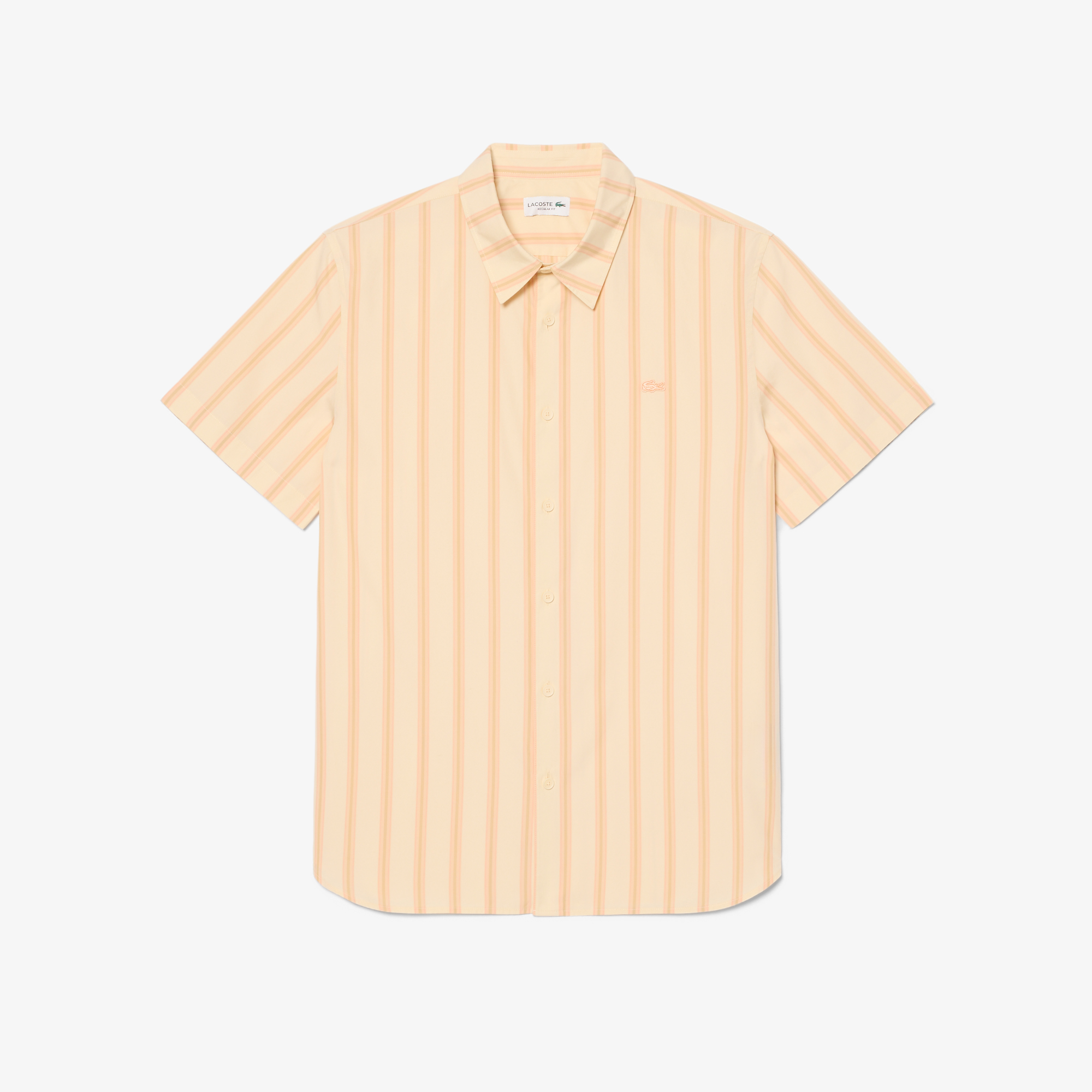 Lacoste Erkek Regular Fit Kısa Kollu Çizgili Turuncu Gömlek görsel 5