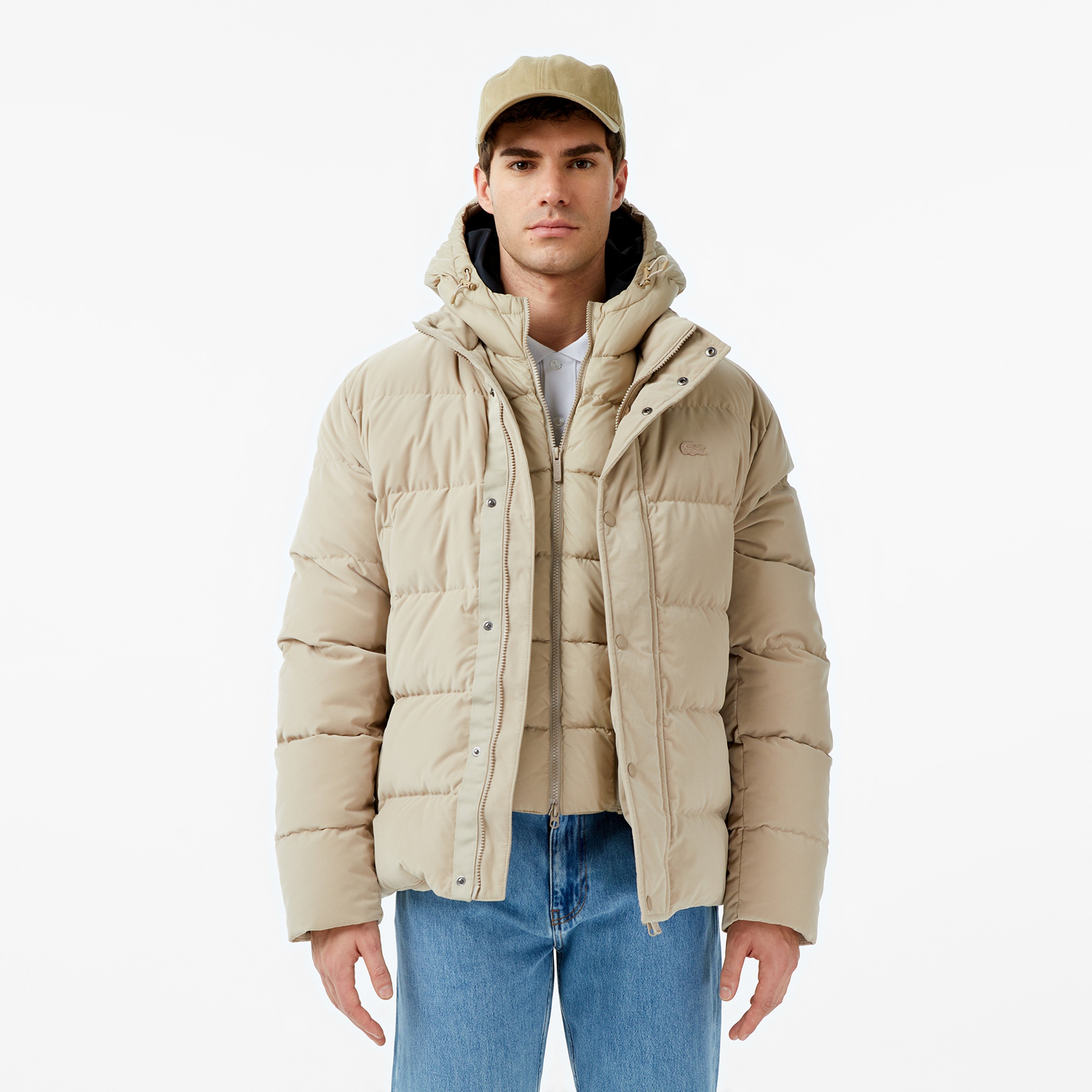 Erkek Kapüşonlu Bej Mont