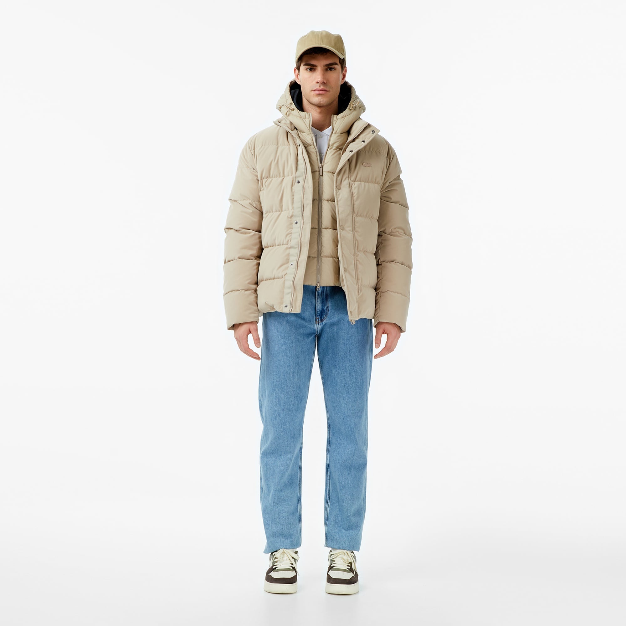 Erkek Kapüşonlu Bej Mont