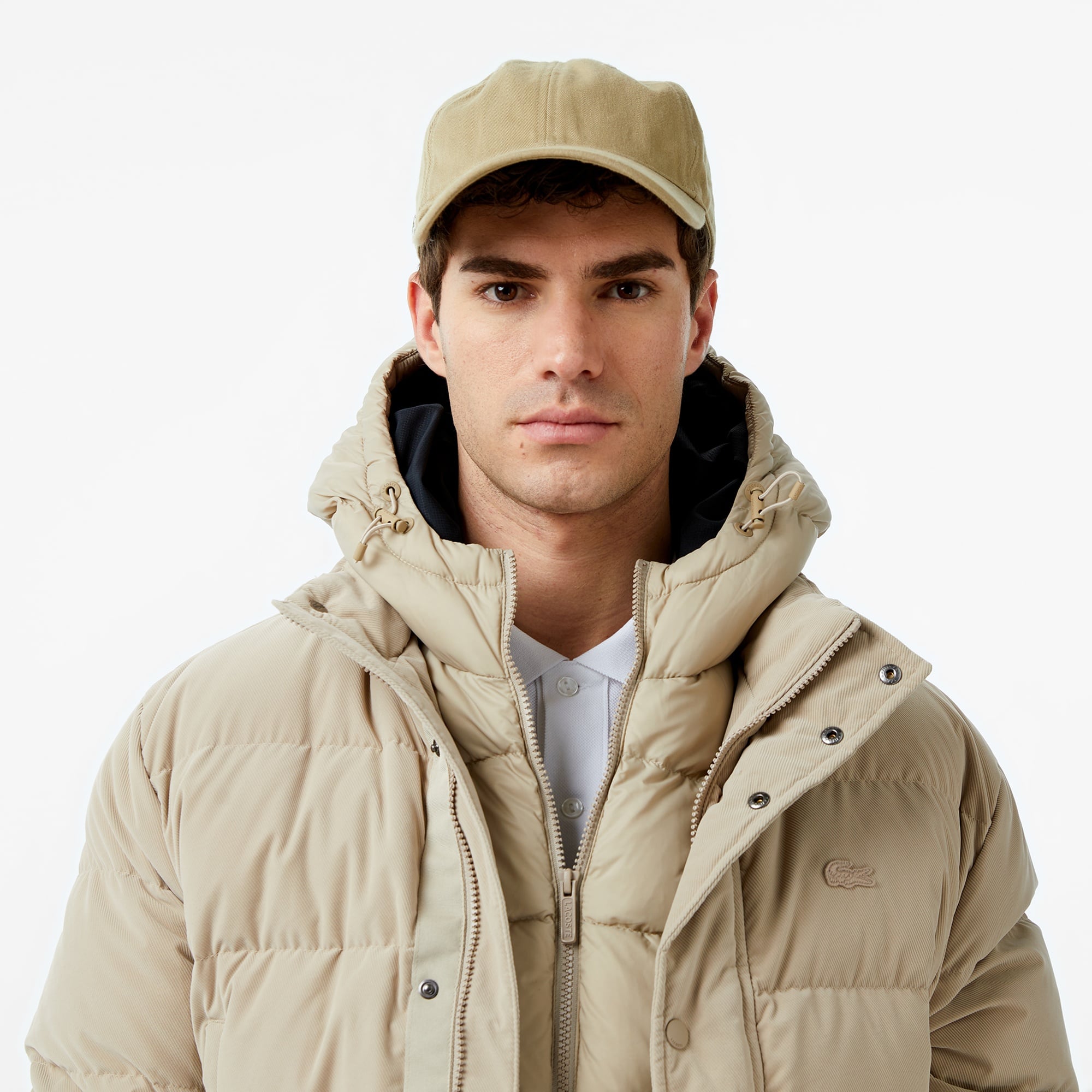 Erkek Kapüşonlu Bej Mont