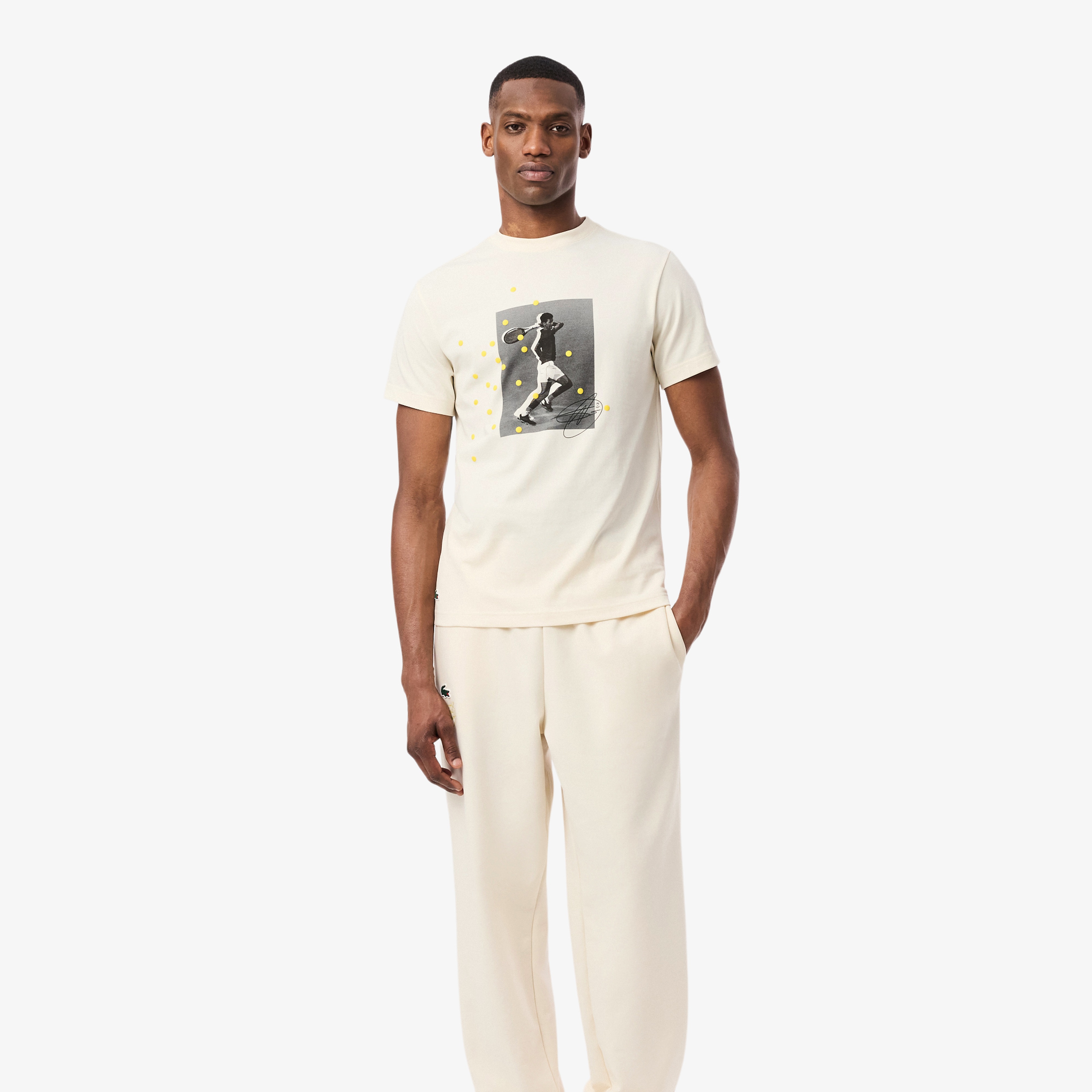 Erkek Regular Fit Bisiklet Yaka Baskılı Krem T-Shirt