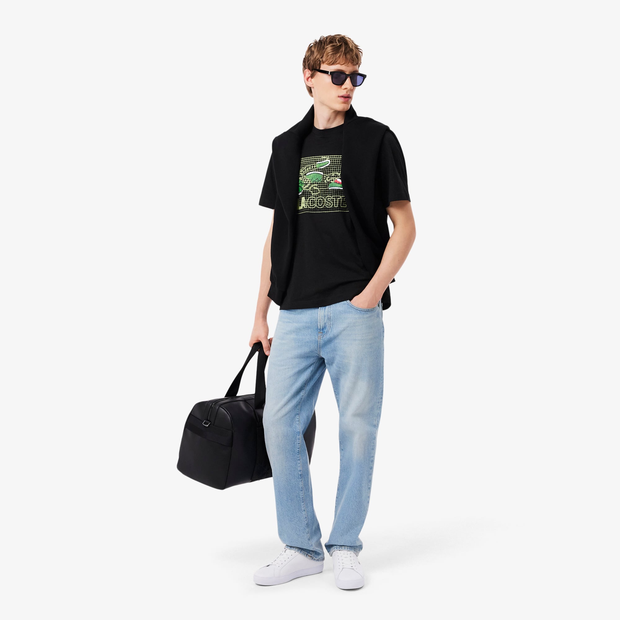 Lacoste Erkek Classic Fit Bisiklet Yaka Baskılı Siyah T-Shirt görsel 8