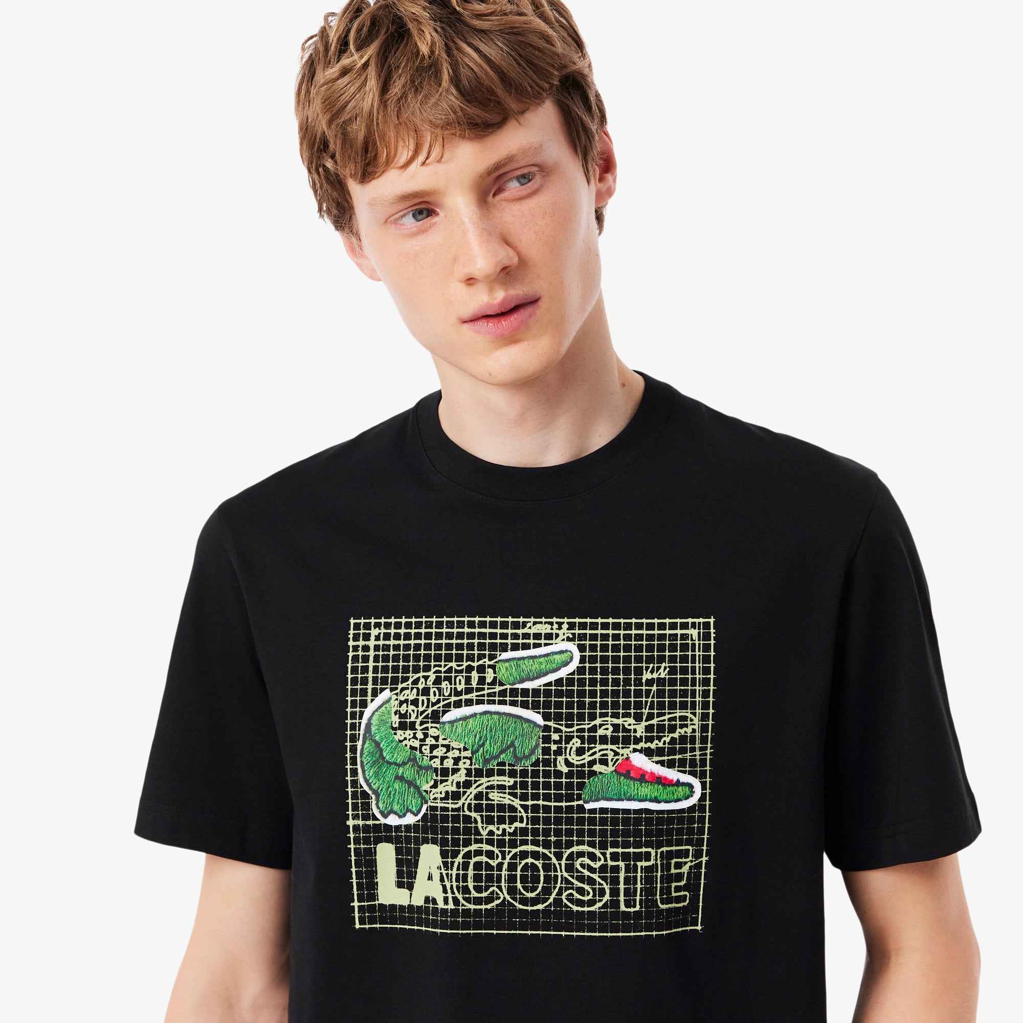 Lacoste Erkek Classic Fit Bisiklet Yaka Baskılı Siyah T-Shirt görsel 2