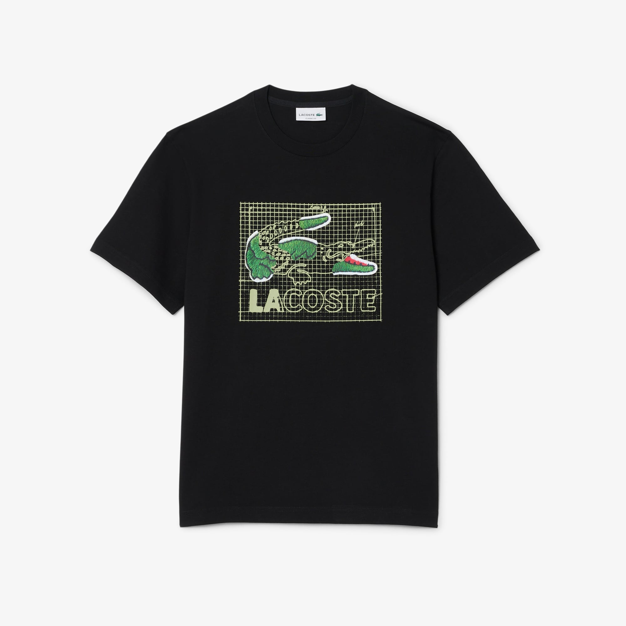 Lacoste Erkek Classic Fit Bisiklet Yaka Baskılı Siyah T-Shirt görsel 4