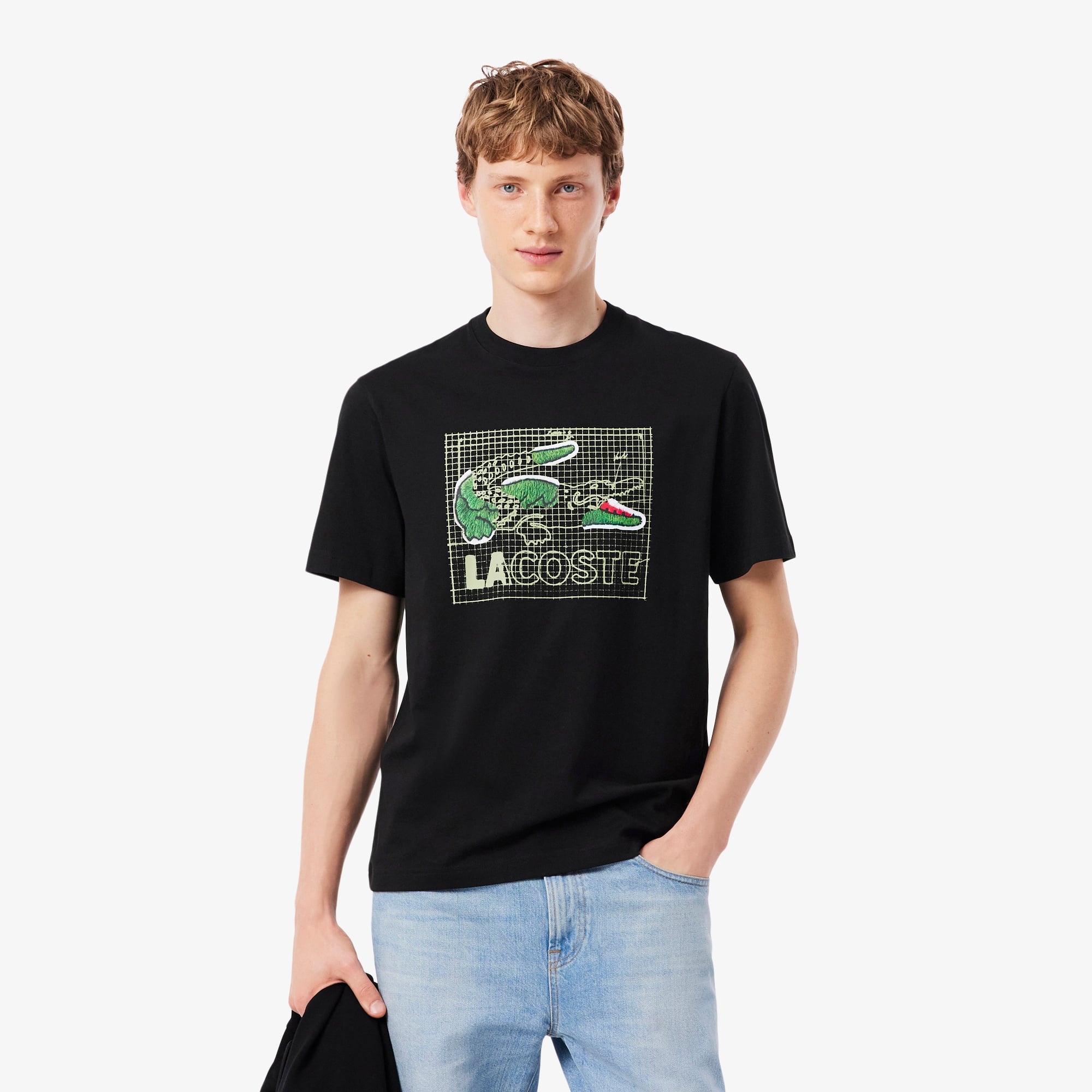 Lacoste Erkek Classic Fit Bisiklet Yaka Baskılı Siyah T-Shirt