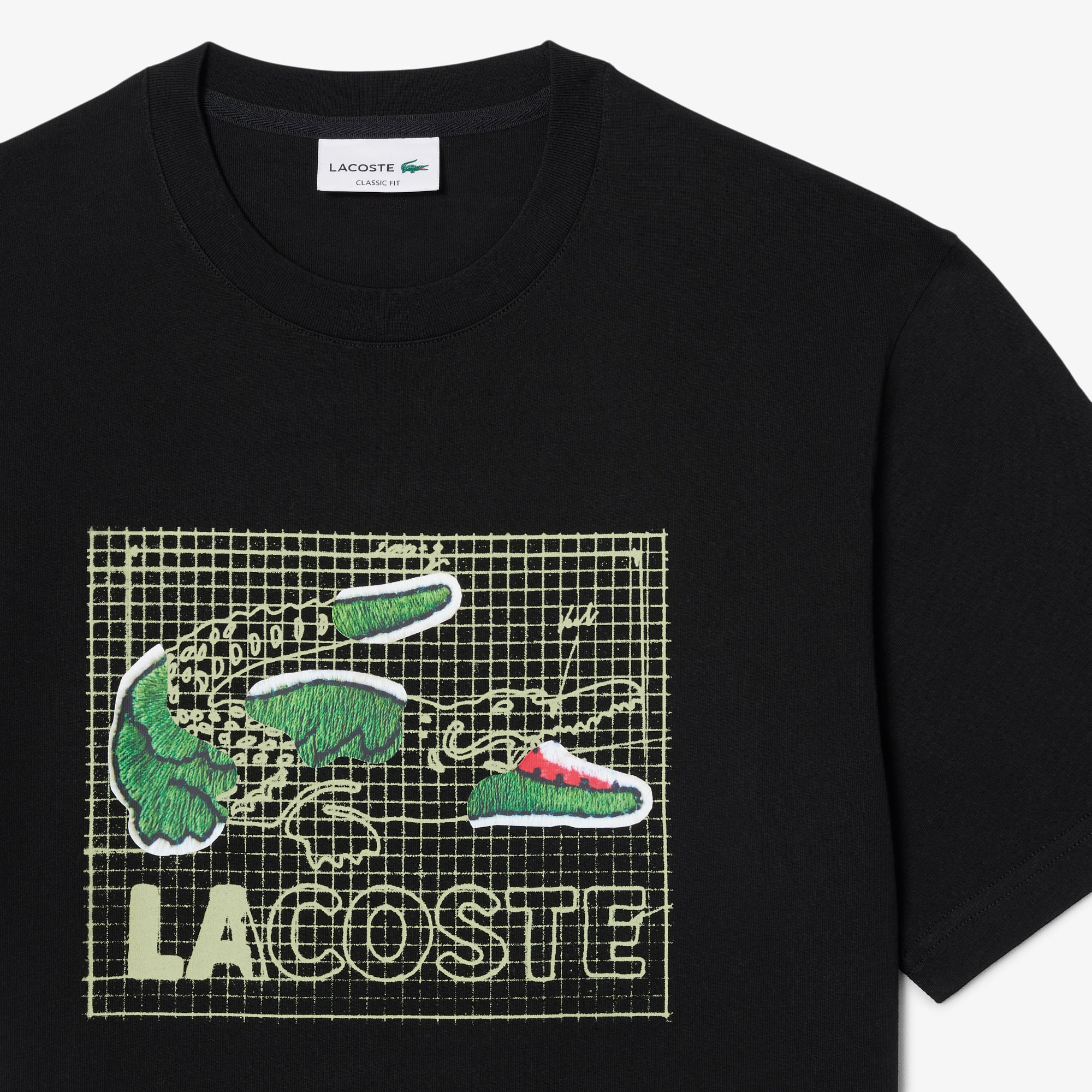 Lacoste Erkek Classic Fit Bisiklet Yaka Baskılı Siyah T-Shirt görsel 5
