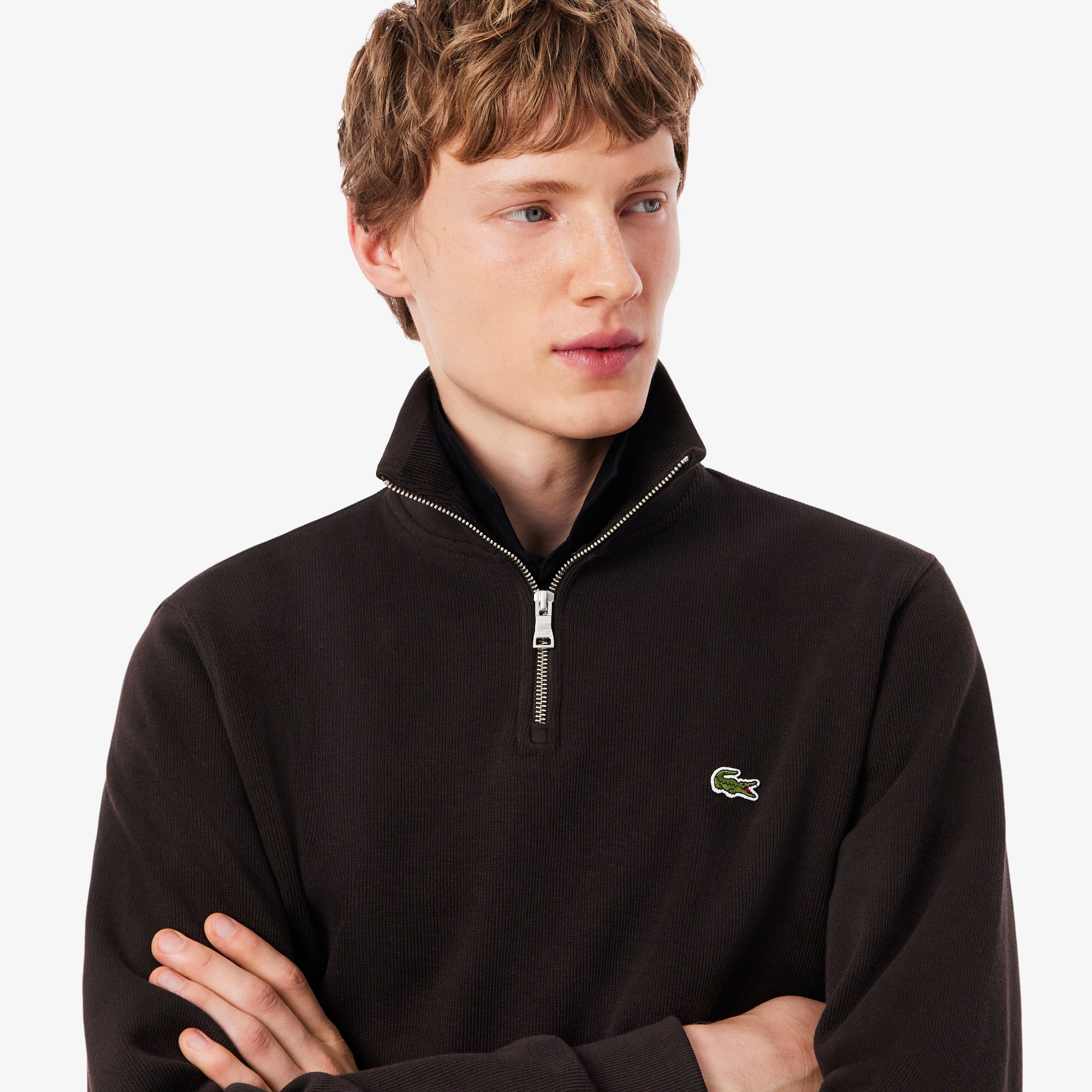 Lacoste Erkek Classic Fit Yarım Fermuarlı Kahverengi Sweatshirt görsel 2