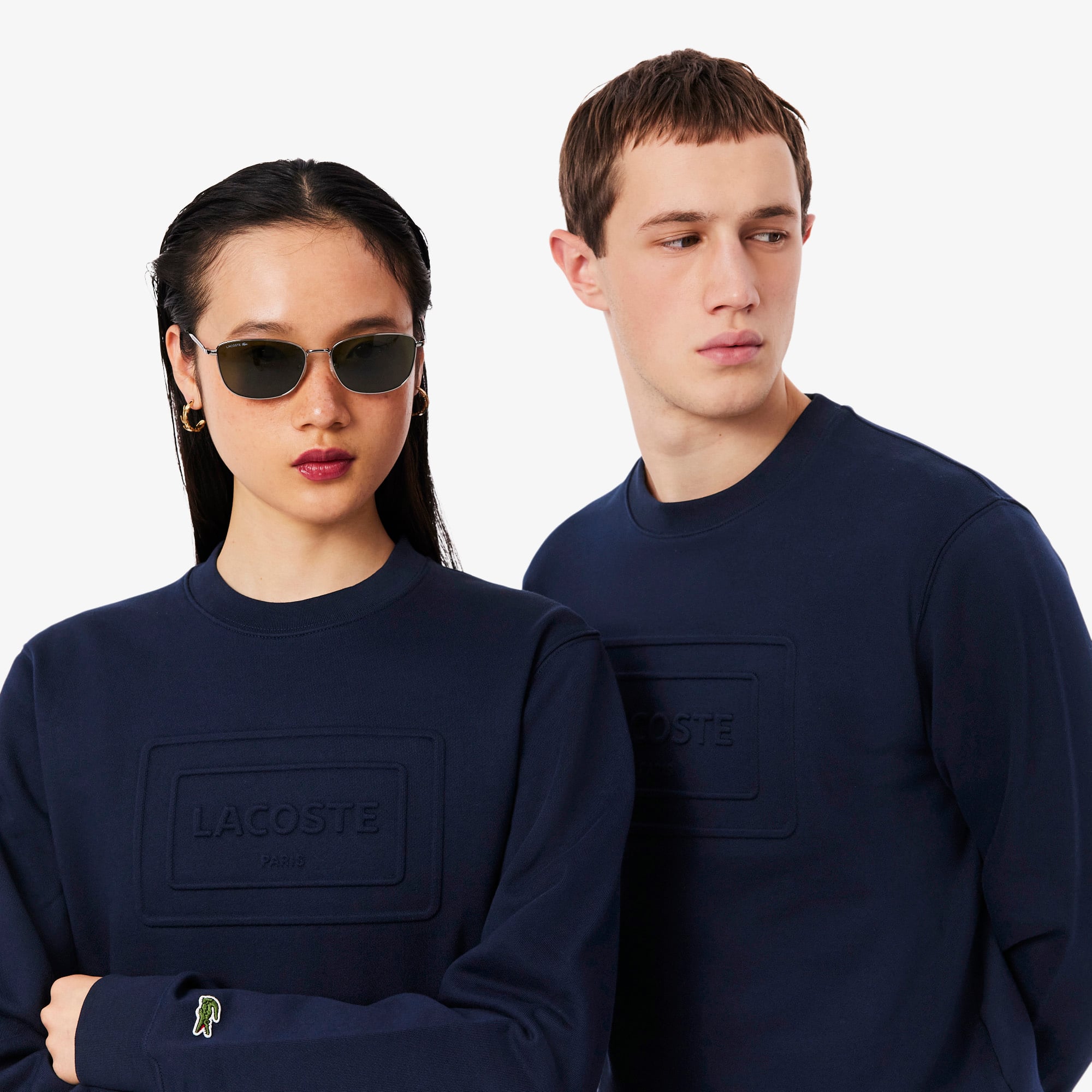Lacoste Unisex Classic Fit Bisiklet Yaka Baskılı Lacivert Sweatshirt görsel 2