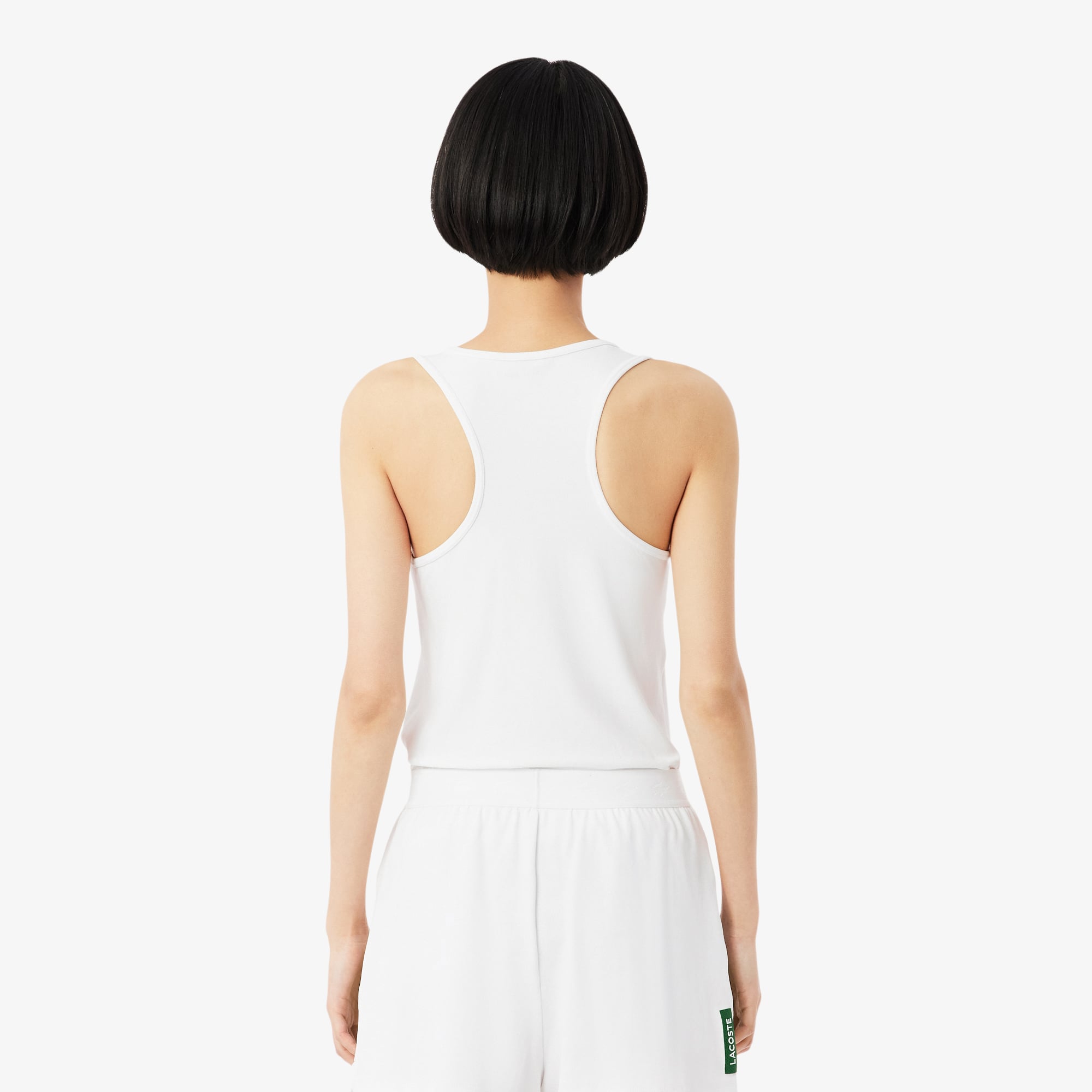 Lacoste Kadın Slim Fit Kolsuz Bisiklet Yaka Beyaz T-Shirt görsel 3