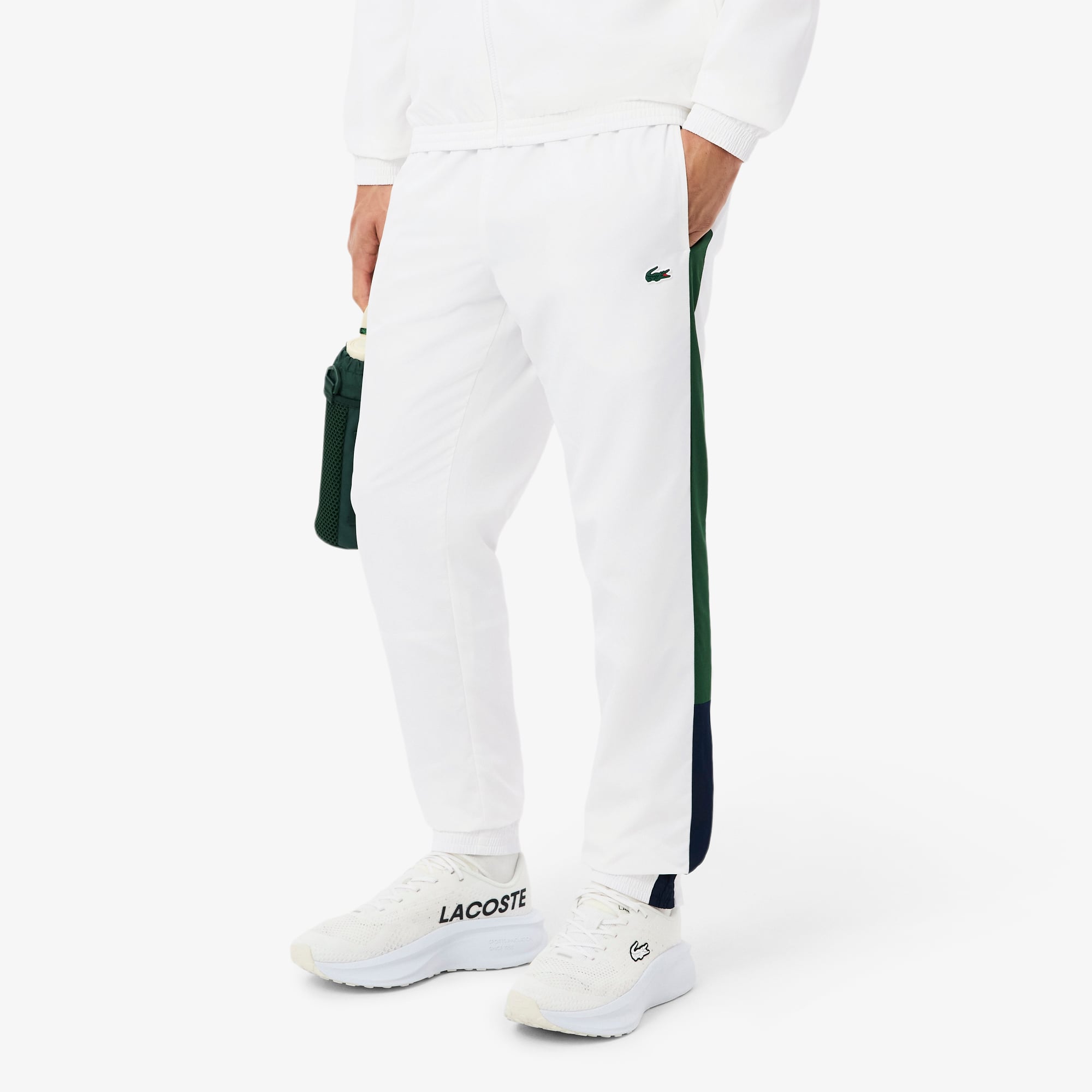 Lacoste Erkek Regular Fit Kapüşonlu Renk Bloklu Beyaz Eşofman Takımı görsel 4