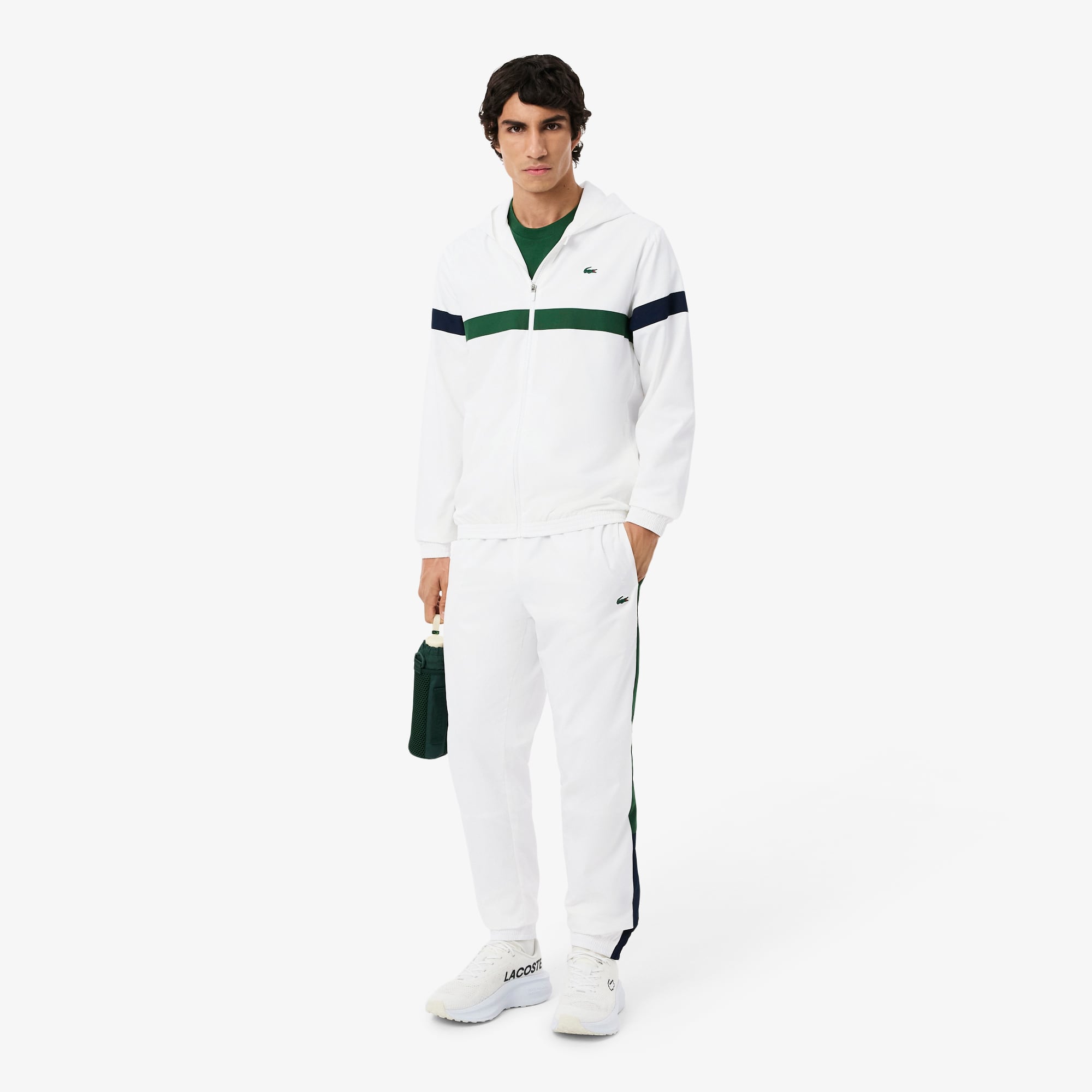 Lacoste Erkek Regular Fit Kapüşonlu Renk Bloklu Beyaz Eşofman Takımı