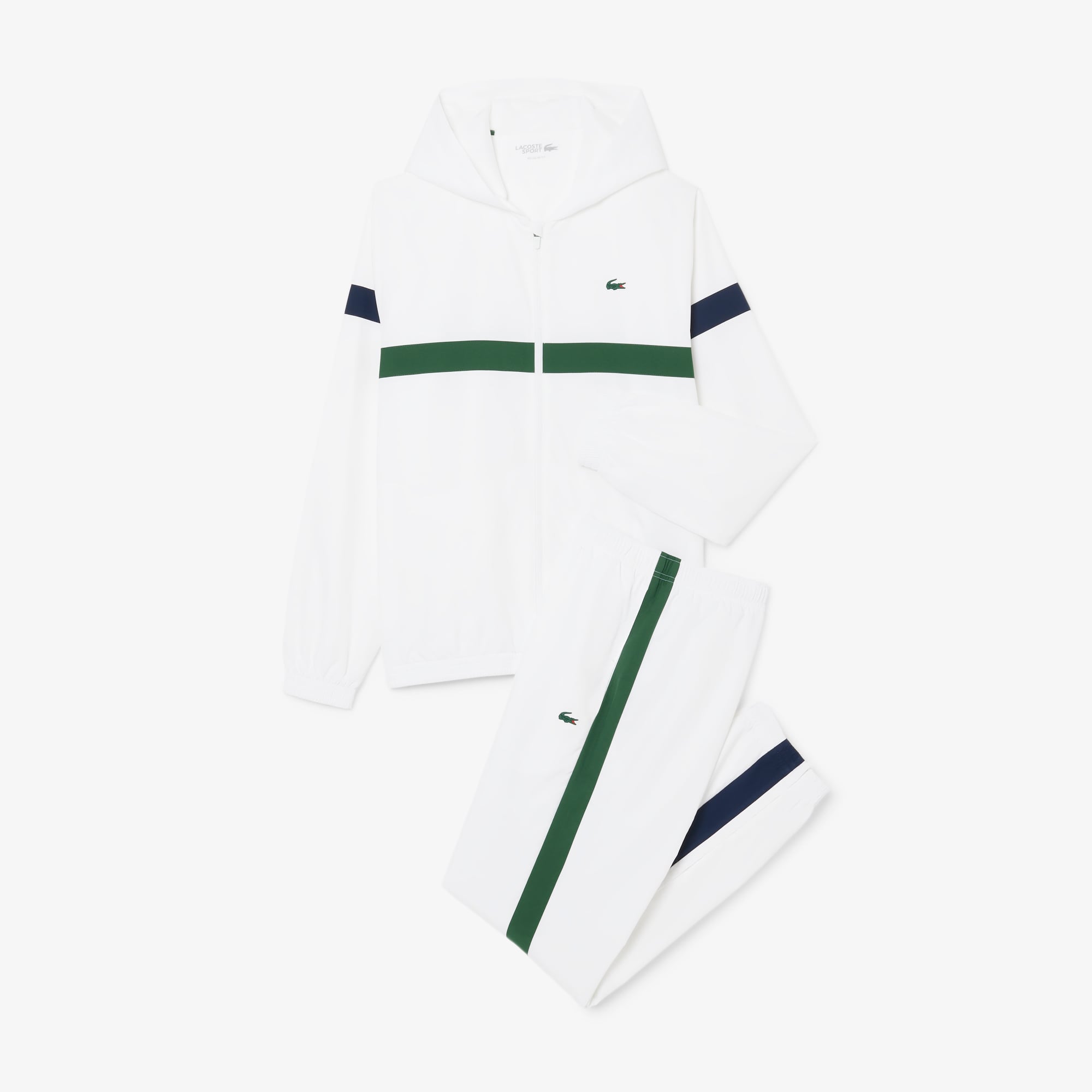 Lacoste Erkek Regular Fit Kapüşonlu Renk Bloklu Beyaz Eşofman Takımı görsel 5