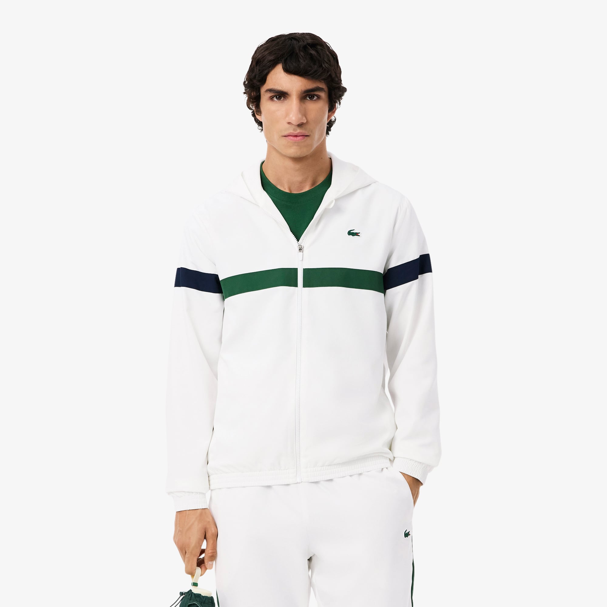 Lacoste Erkek Regular Fit Kapüşonlu Renk Bloklu Beyaz Eşofman Takımı görsel 2