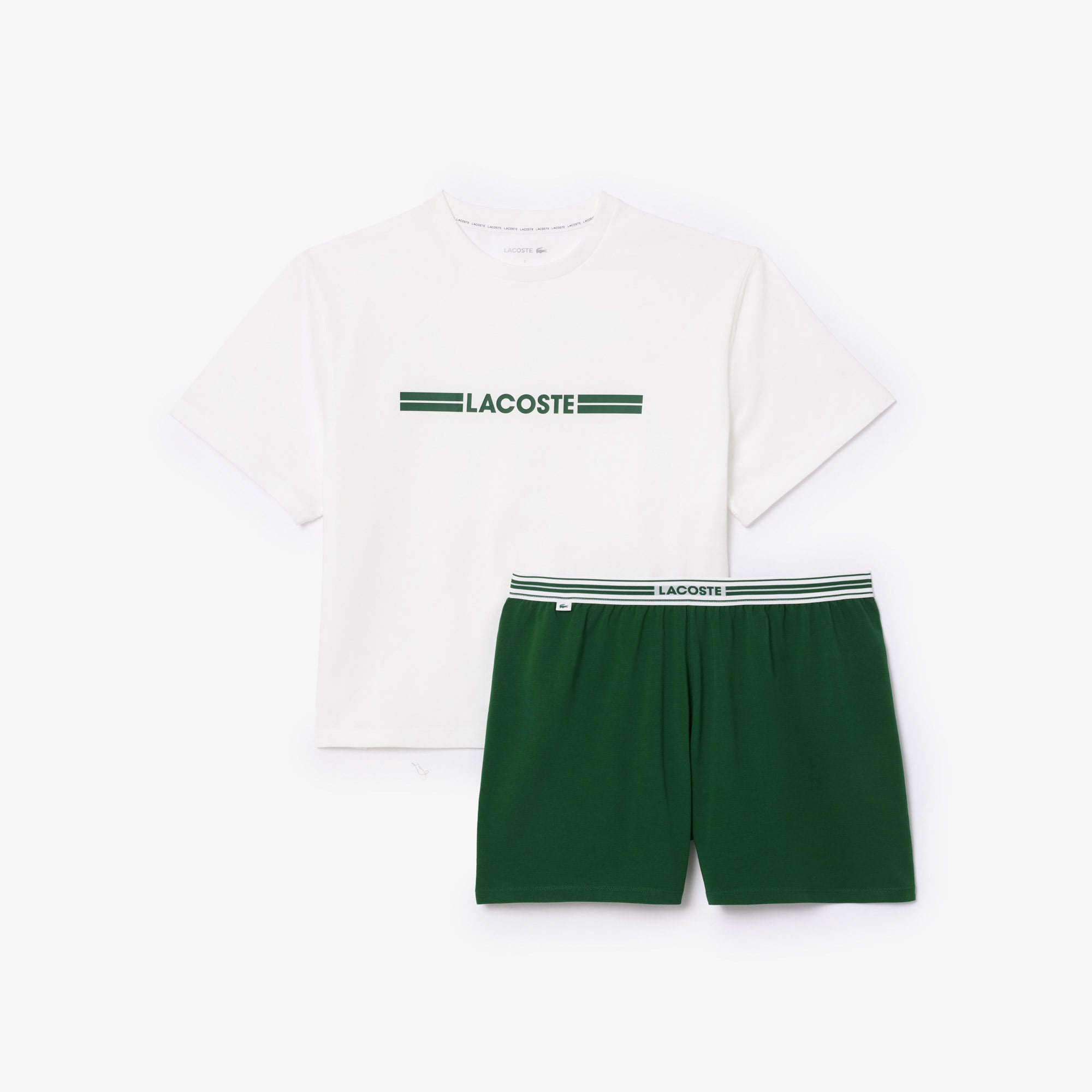 Lacoste Kadın Relaxed Fit Kısa Kollu Bisiklet Yaka Baskılı Beyaz Pijama