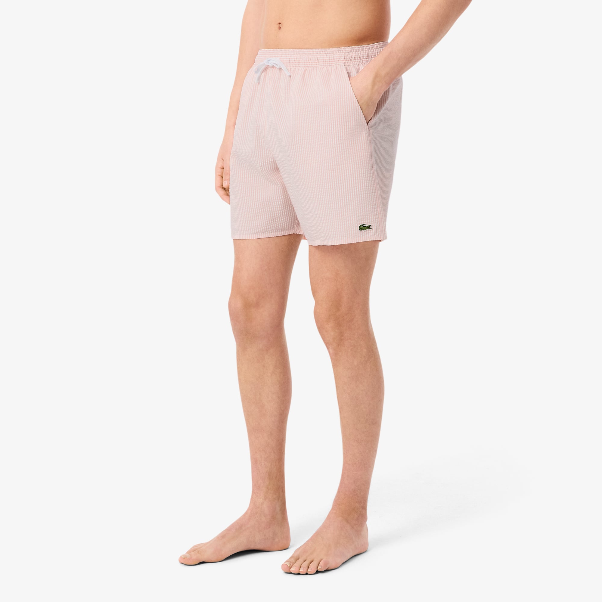 Lacoste Erkek Çizgili Pembe Deniz Şortu görsel 2