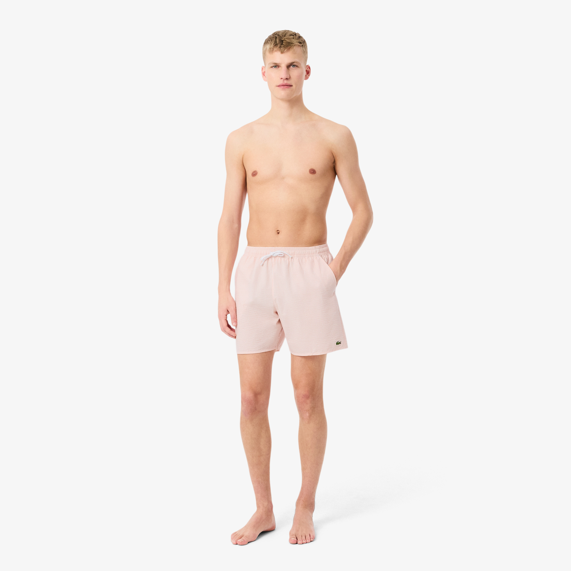 Lacoste Erkek Çizgili Pembe Deniz Şortu