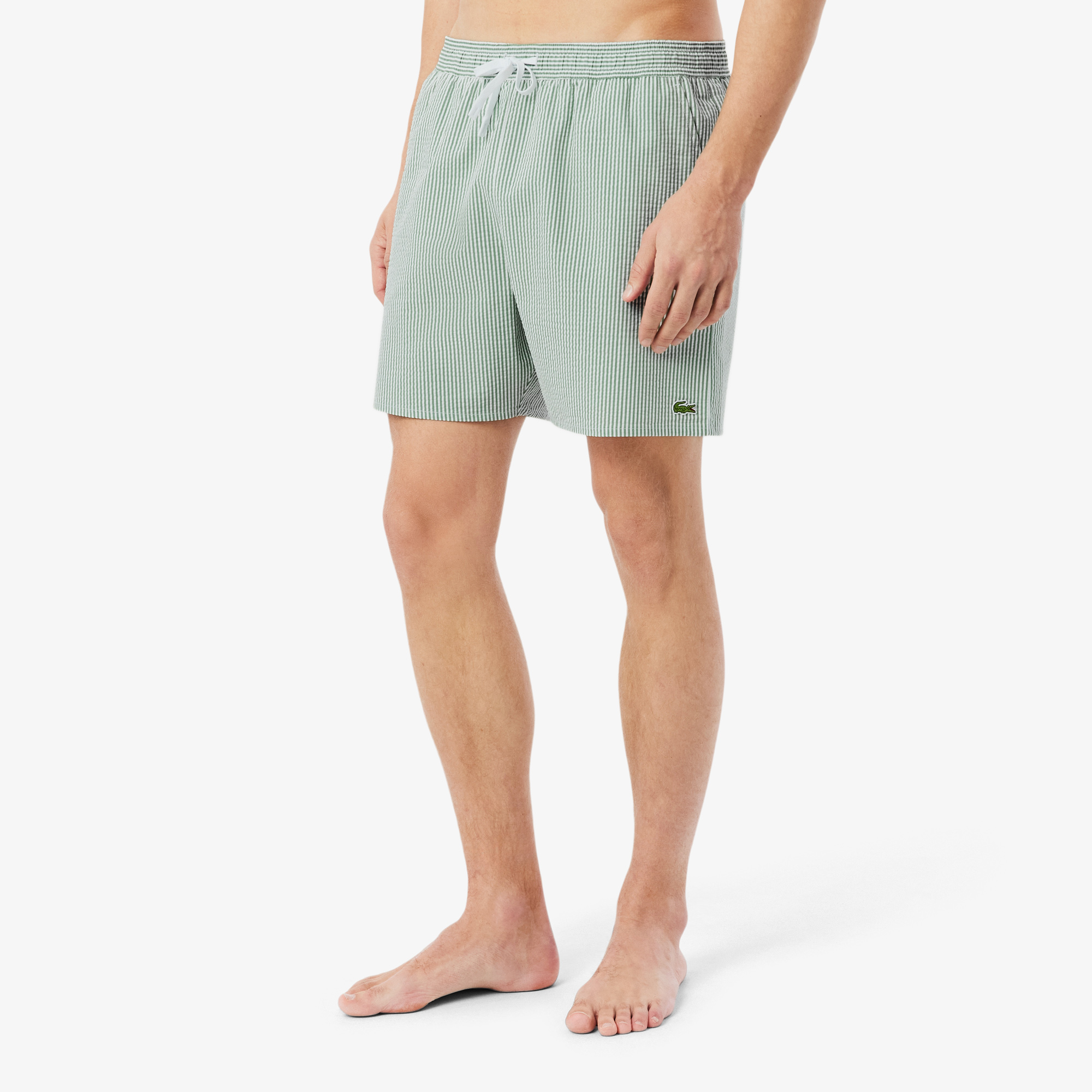 Lacoste Erkek Çizgili Yeşil Deniz Şortu görsel 2