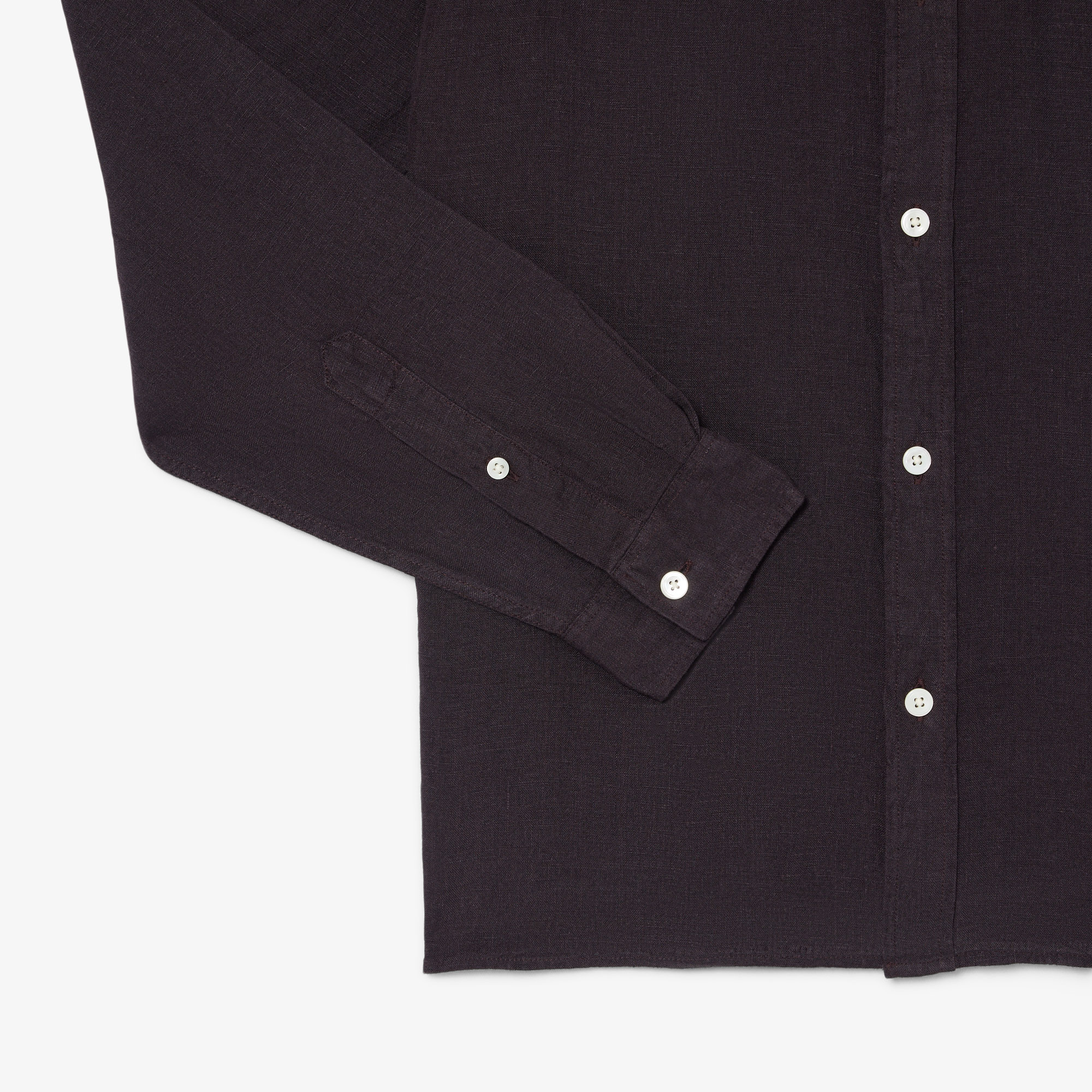 Lacoste Erkek Regular Fit Düğmeli Yaka Keten Koyu Kahverengi Gömlek görsel 7