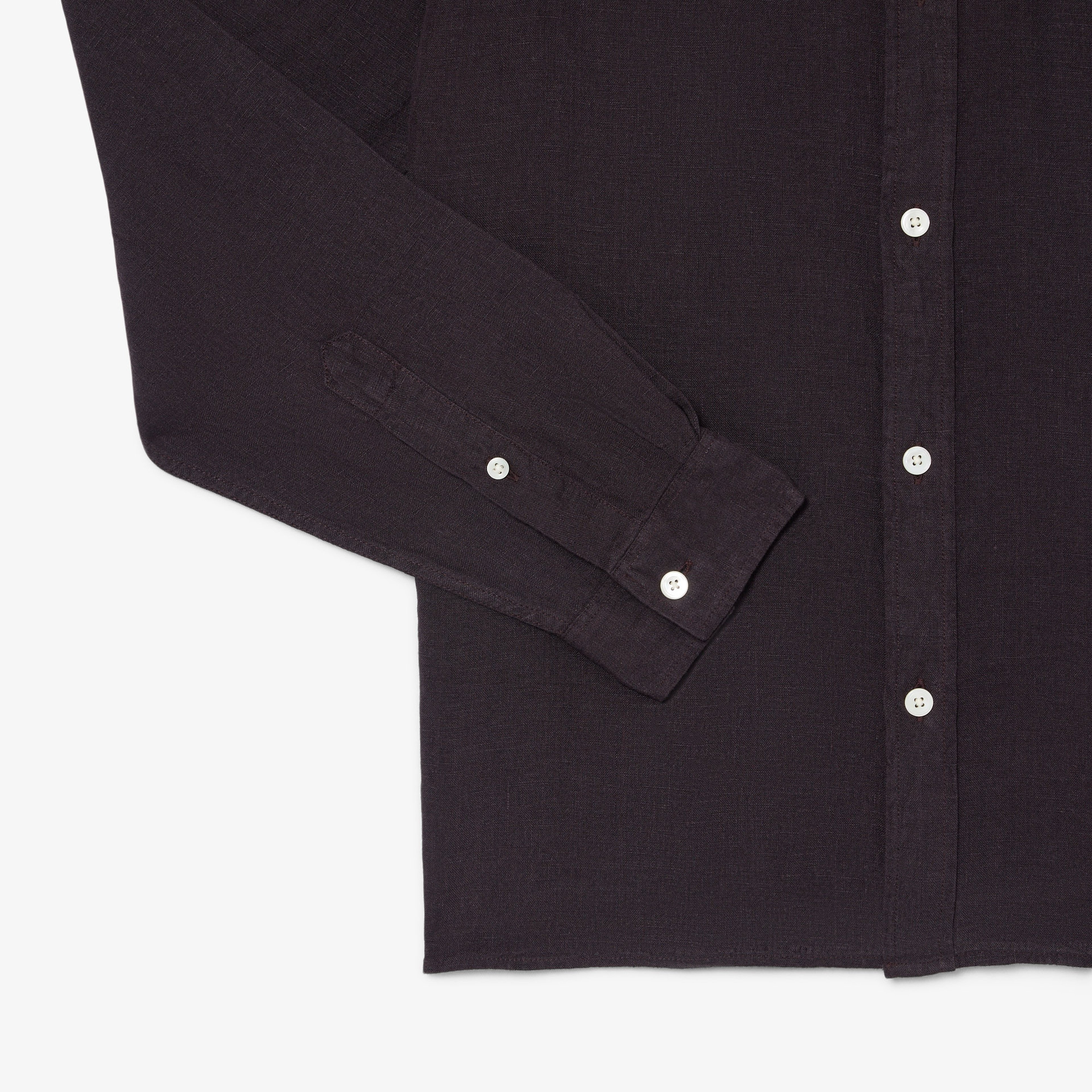 Erkek Regular Fit Düğmeli Yaka Keten Koyu Kahverengi Gömlek