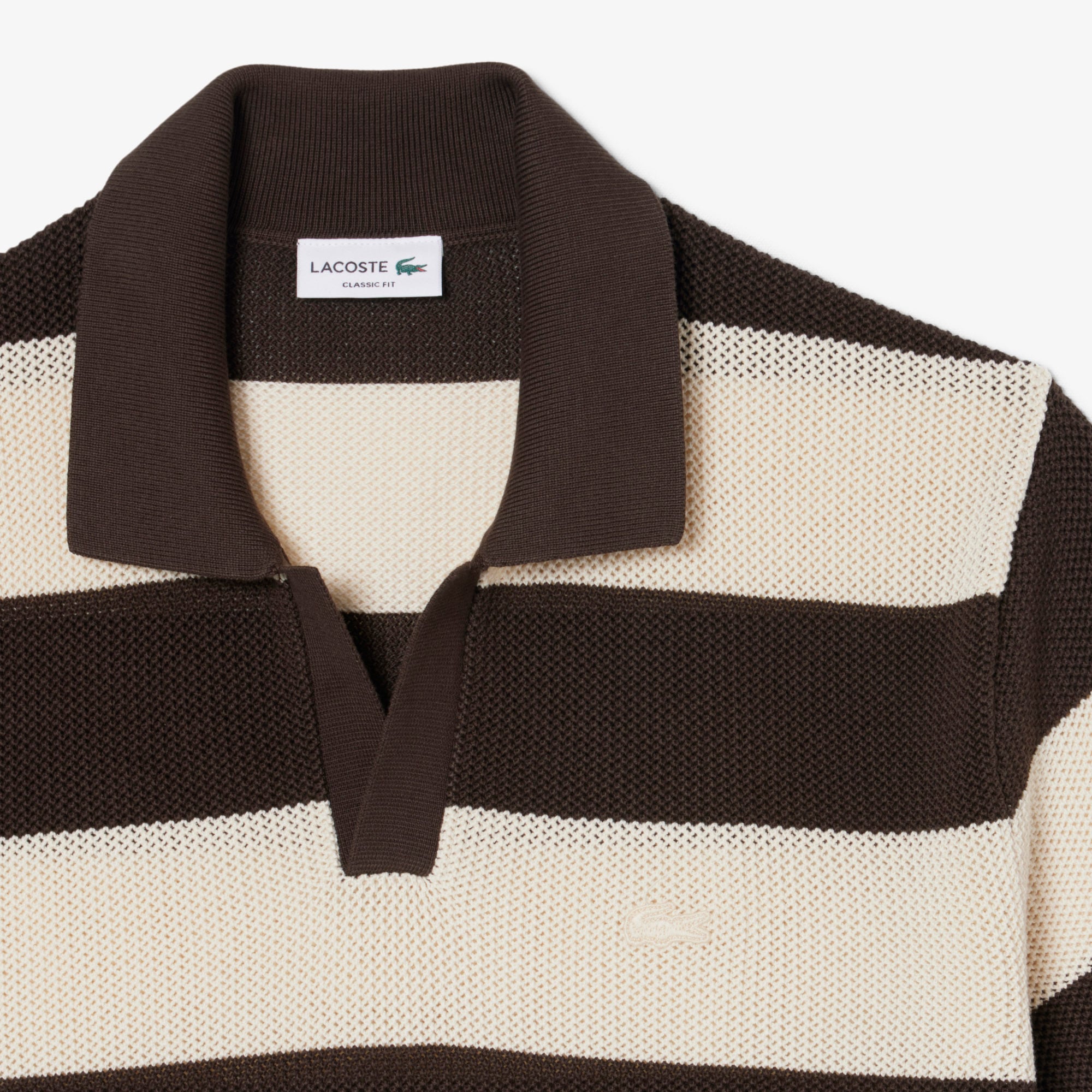 Lacoste Erkek Classic Fit Kısa Kollu Polo Yaka Çizgili Kahverengi Triko görsel 6