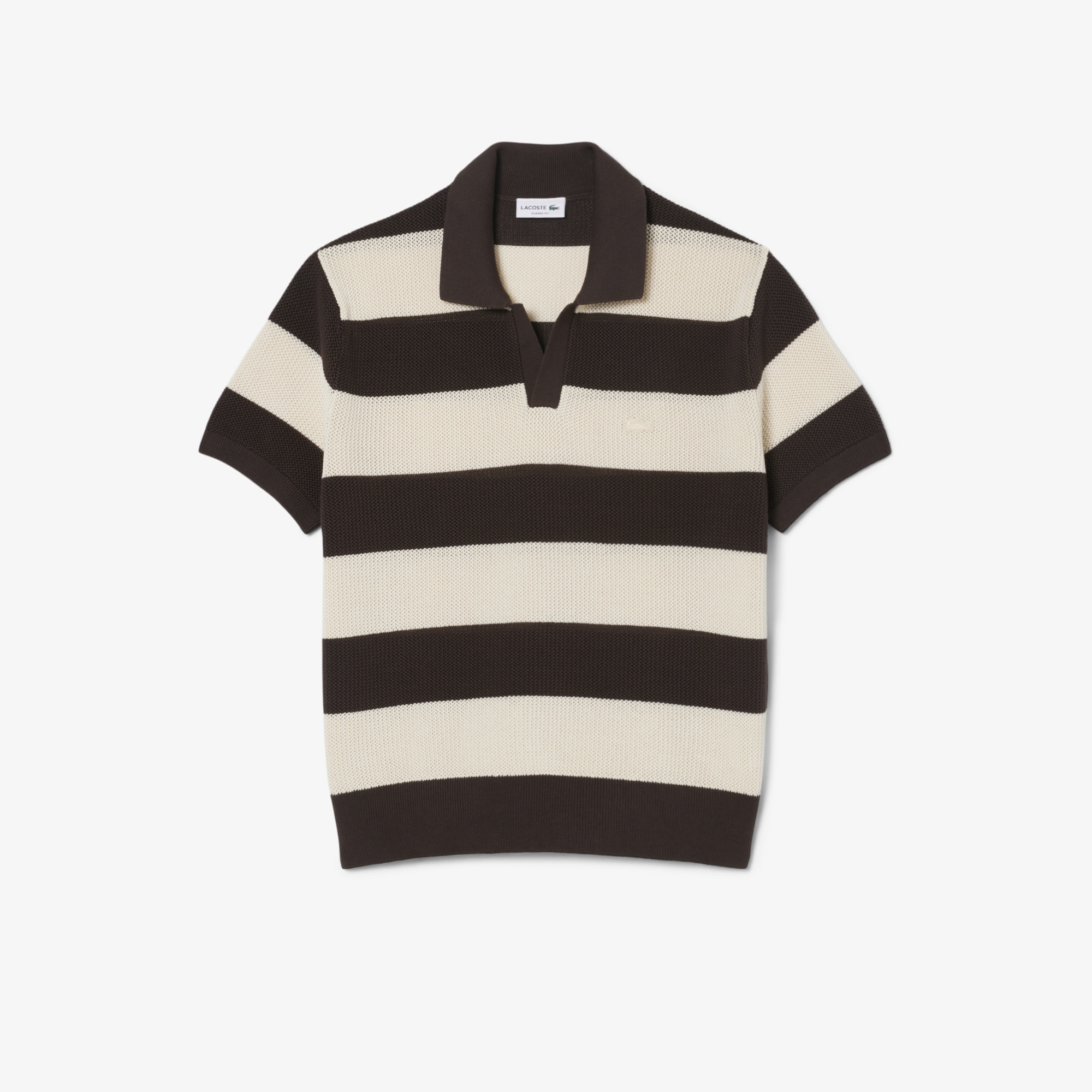 Erkek Classic Fit Kısa Kollu Polo Yaka Çizgili Kahverengi Triko