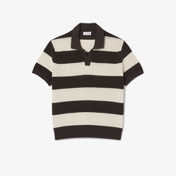 Erkek Classic Fit Kısa Kollu Polo Yaka Çizgili Kahverengi Triko Kahverengi
