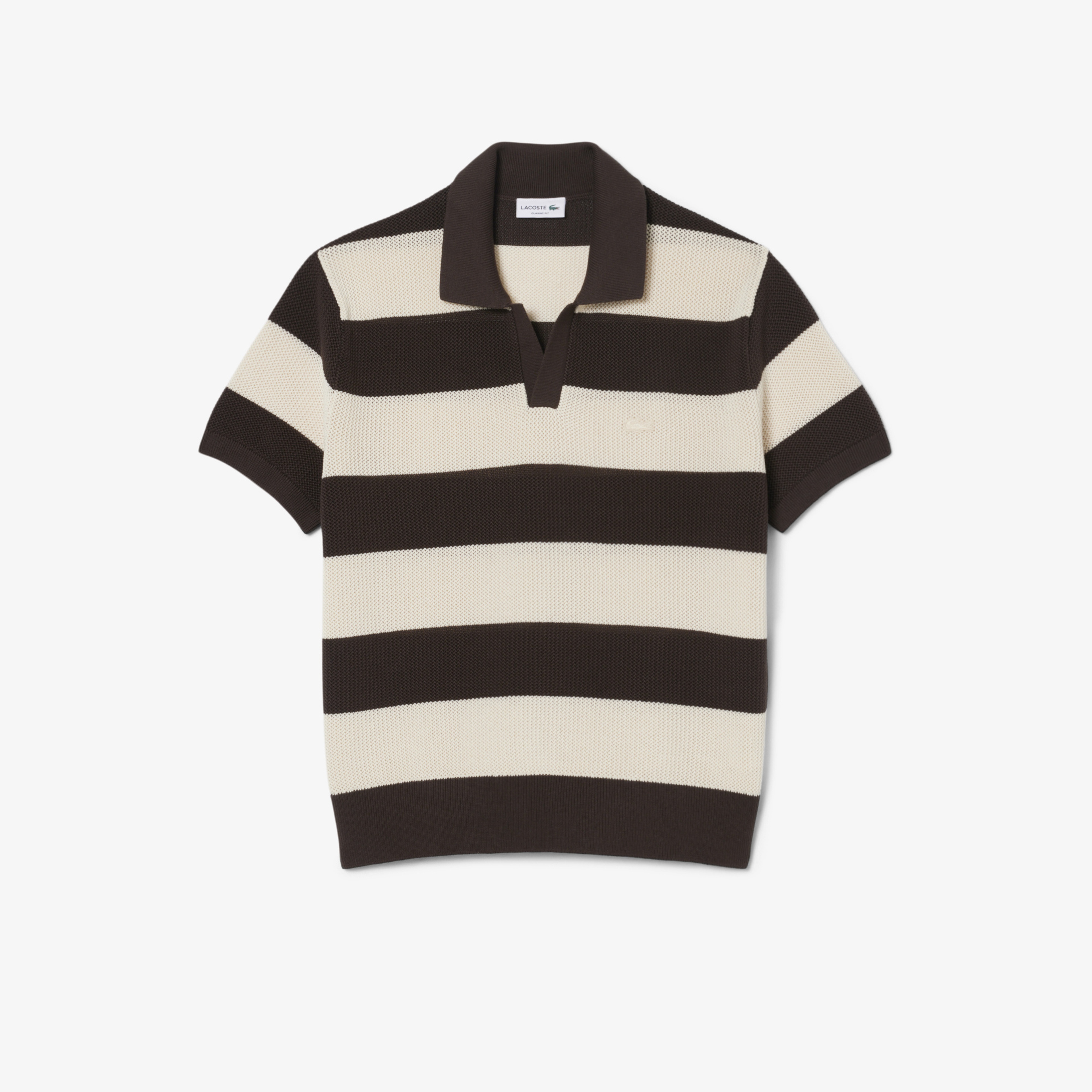 Erkek Classic Fit Kısa Kollu Polo Yaka Çizgili Kahverengi Triko