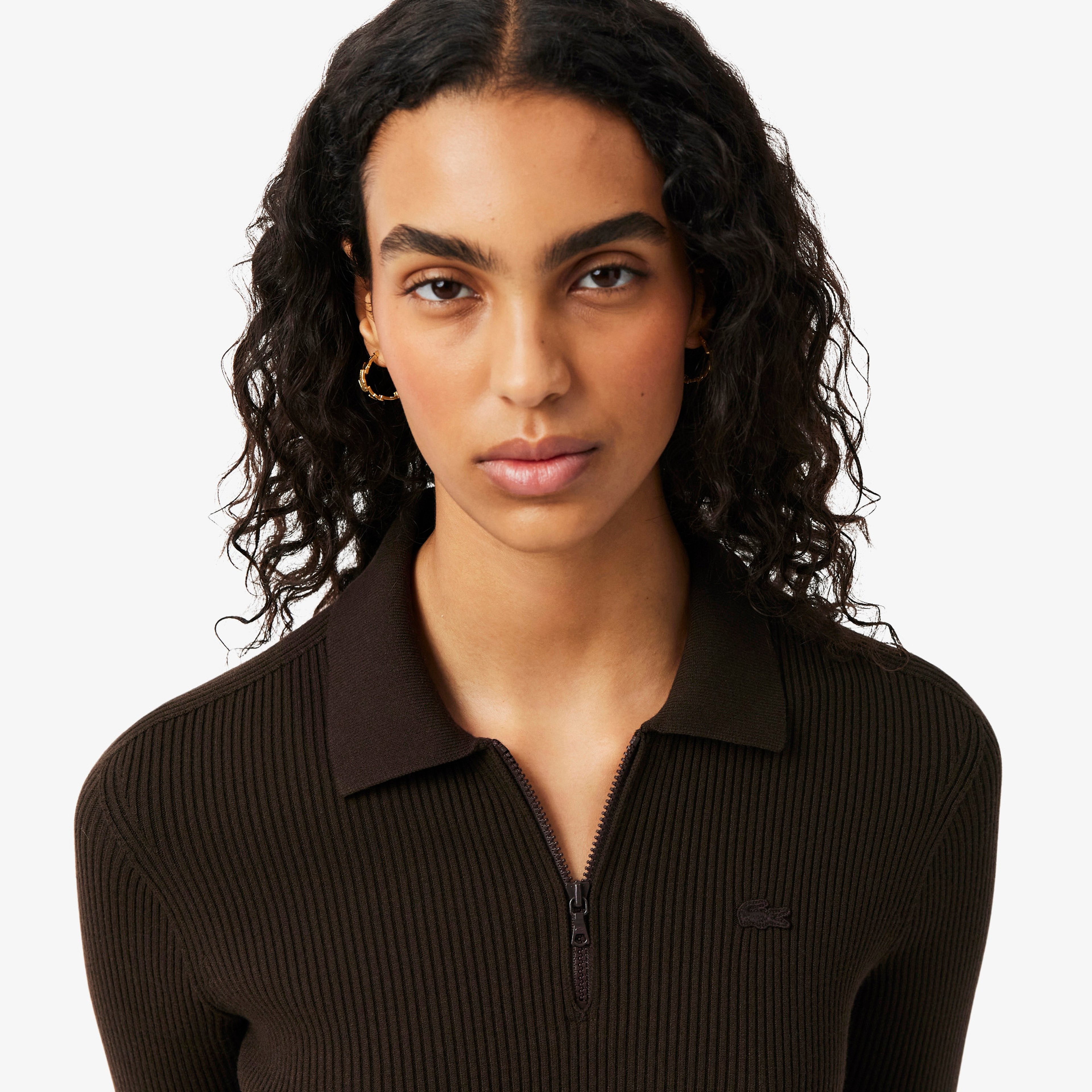 Kadın Relaxed Fit Kısa Kollu Polo Yaka Koyu Kahverengi Elbise