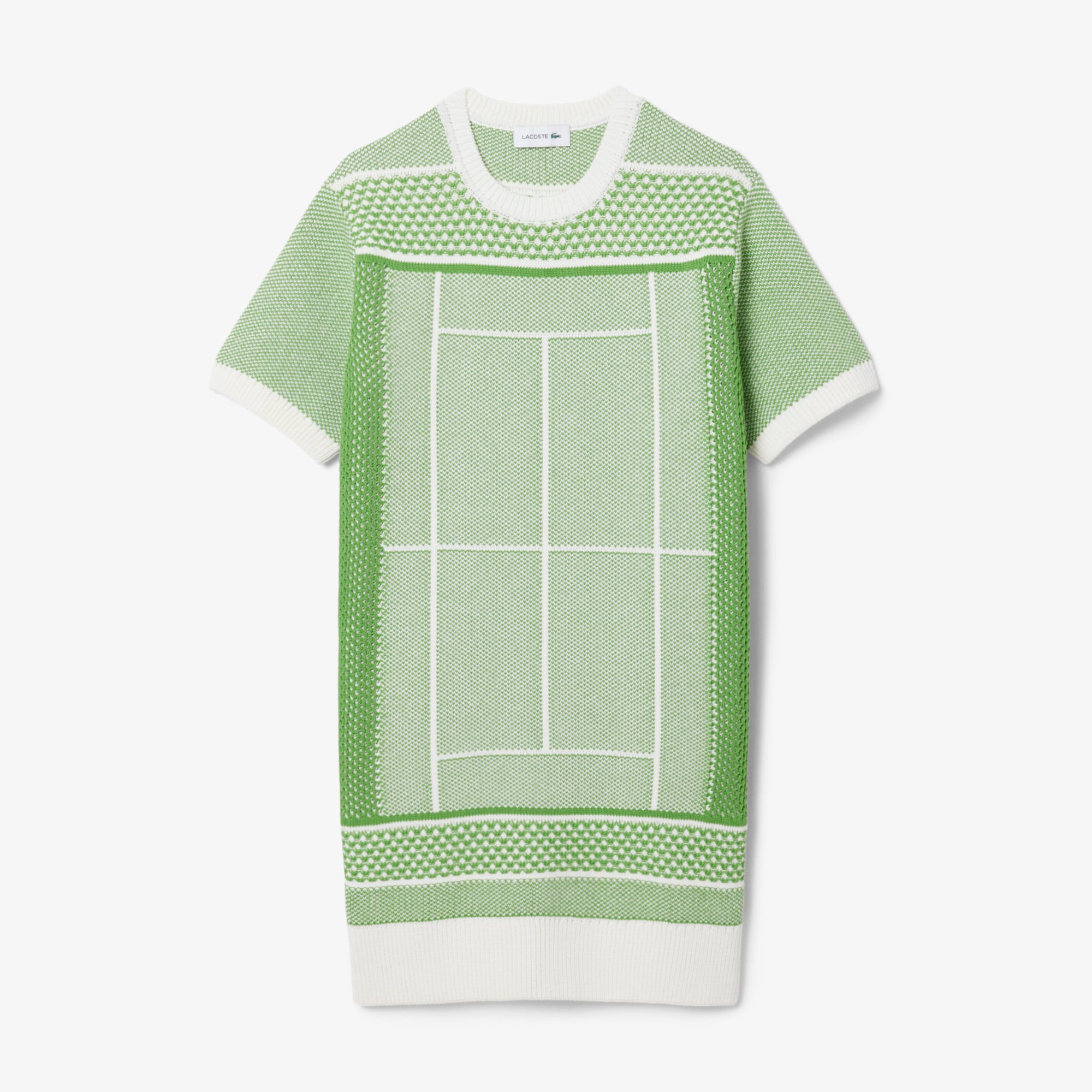 Lacoste Kadın Classic Fit Kısa Kollu Bisiklet Yaka Desenli Yeşil Elbise görsel 5