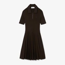 Kadın Relaxed Fit Kısa Kollu Polo Yaka Koyu Kahverengi Elbise Kahverengi