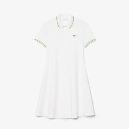 Kadın Flare Fit Kısa Kollu Polo Yaka Organik Pamuk Beyaz Elbise Beyaz