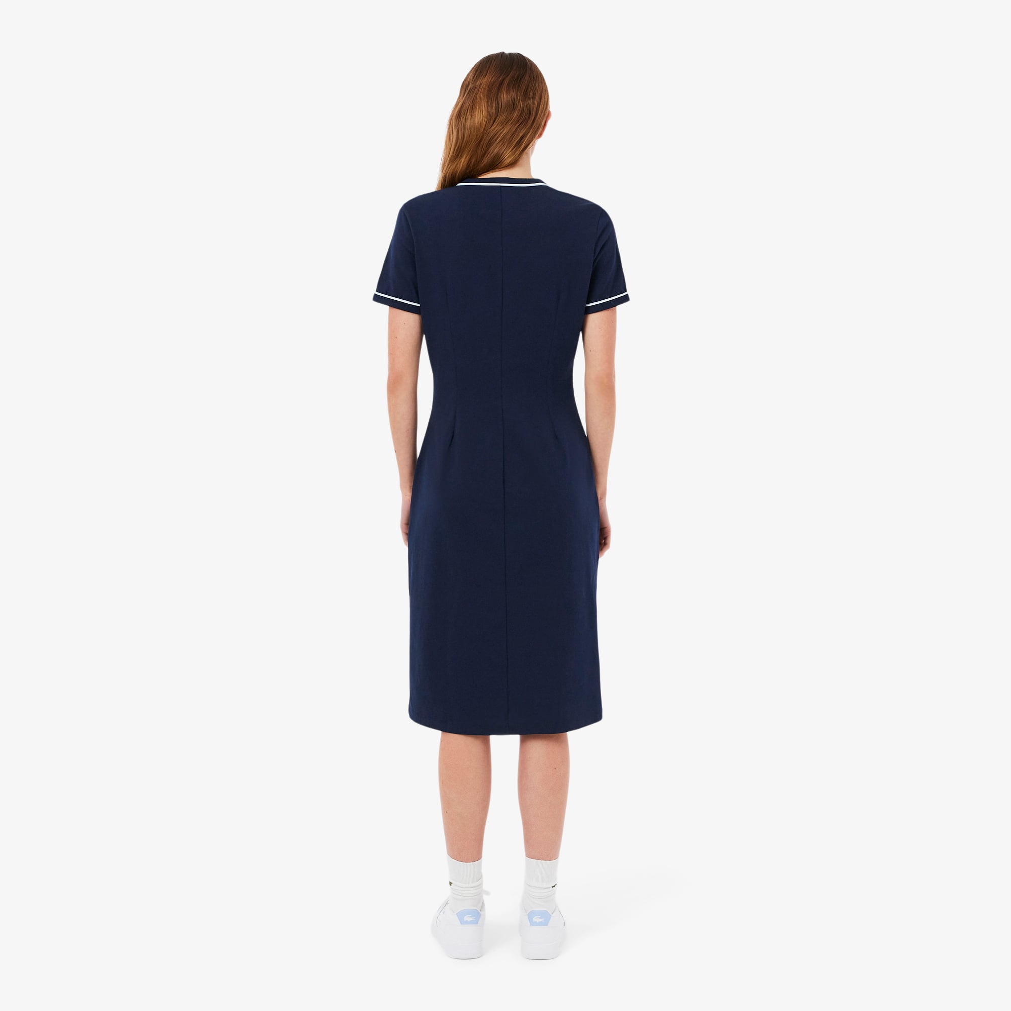 Lacoste Kadın Slim Fit Kısa Kollu Bisiklet Yaka Organik Pamuk Lacivert Elbise görsel 3