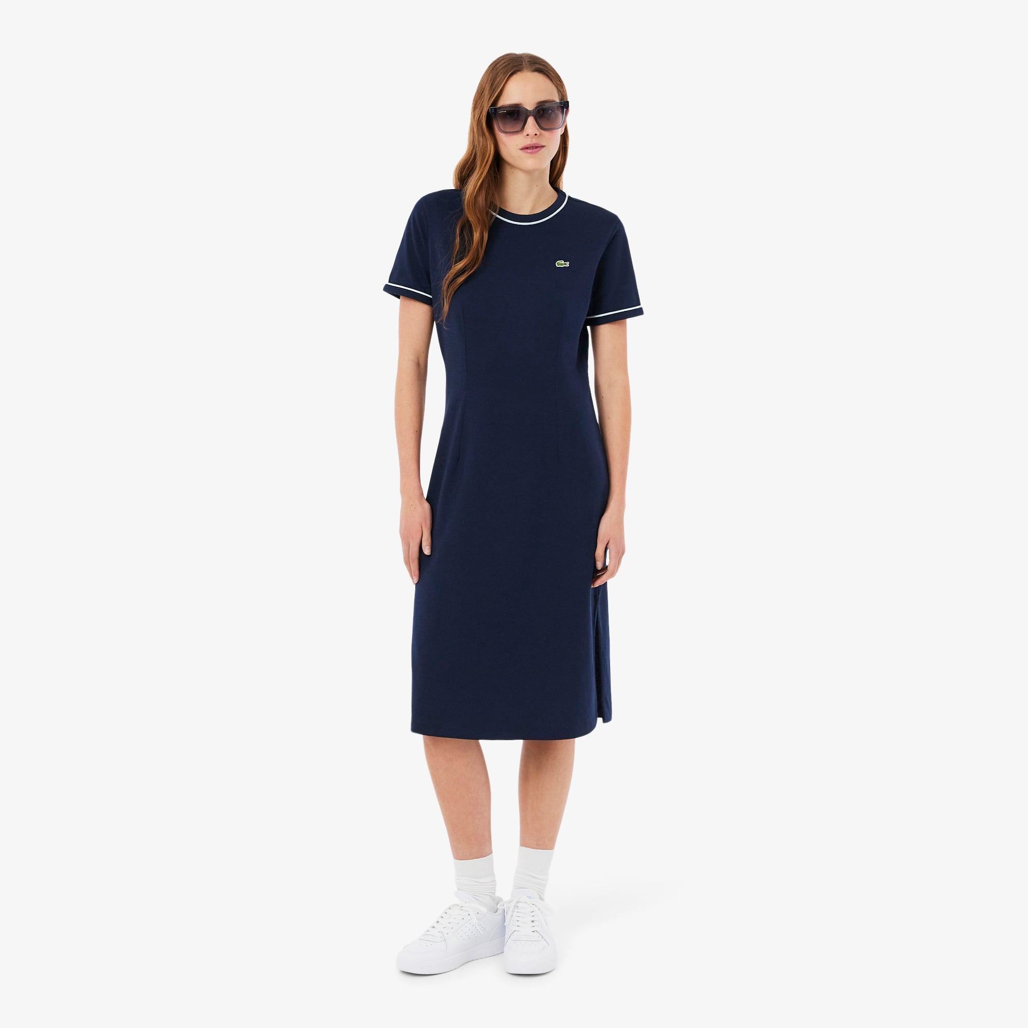 Lacoste Kadın Slim Fit Kısa Kollu Bisiklet Yaka Organik Pamuk Lacivert Elbise