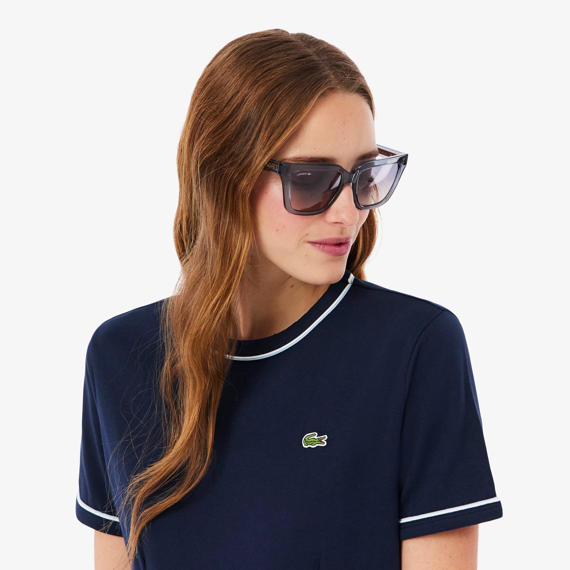 Lacoste Kadın Slim Fit Kısa Kollu Bisiklet Yaka Organik Pamuk Lacivert Elbise görsel 2