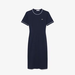Kadın Slim Fit Kısa Kollu Bisiklet Yaka Organik Pamuk Lacivert Elbise Lacivert