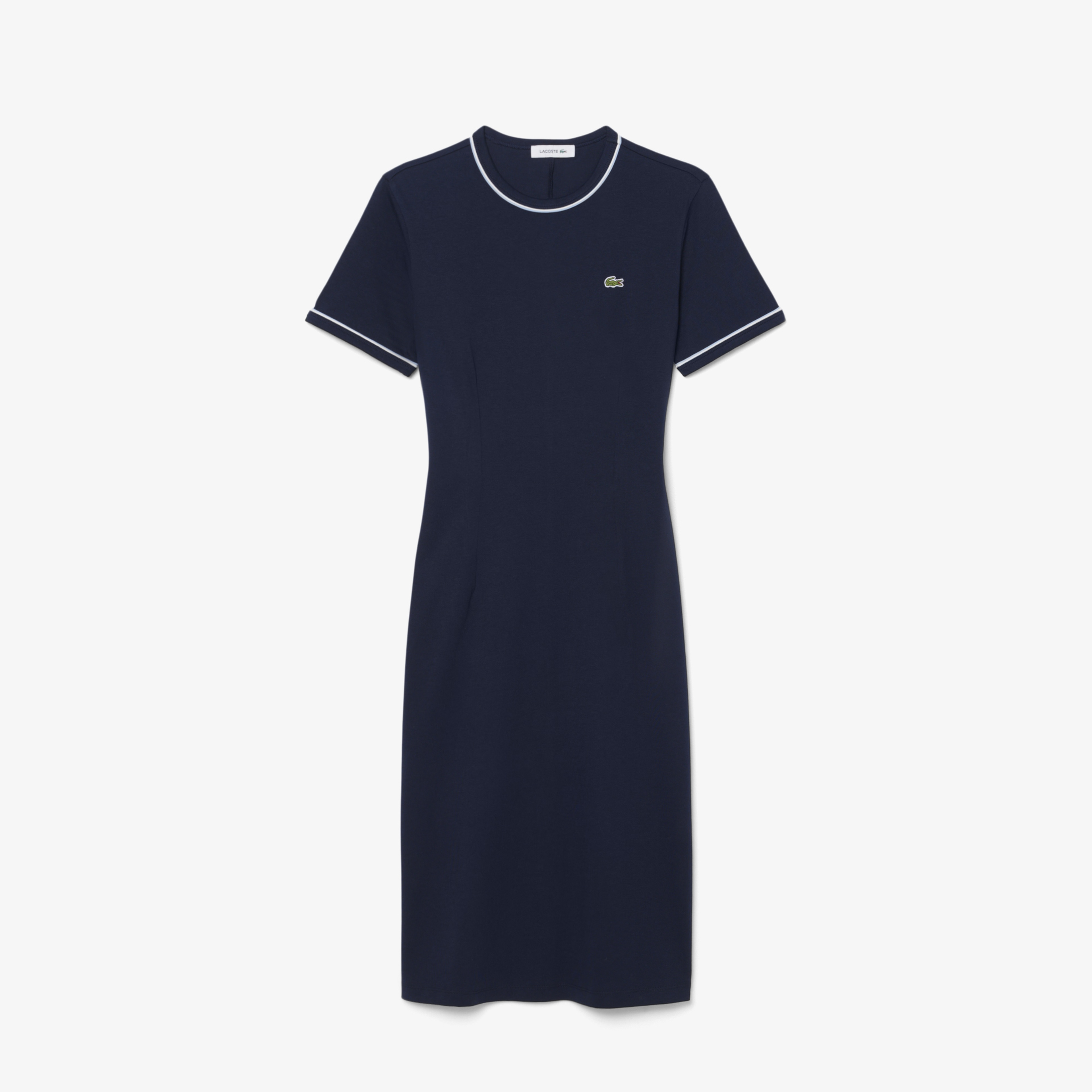 Kadın Slim Fit Kısa Kollu Bisiklet Yaka Organik Pamuk Lacivert Elbise