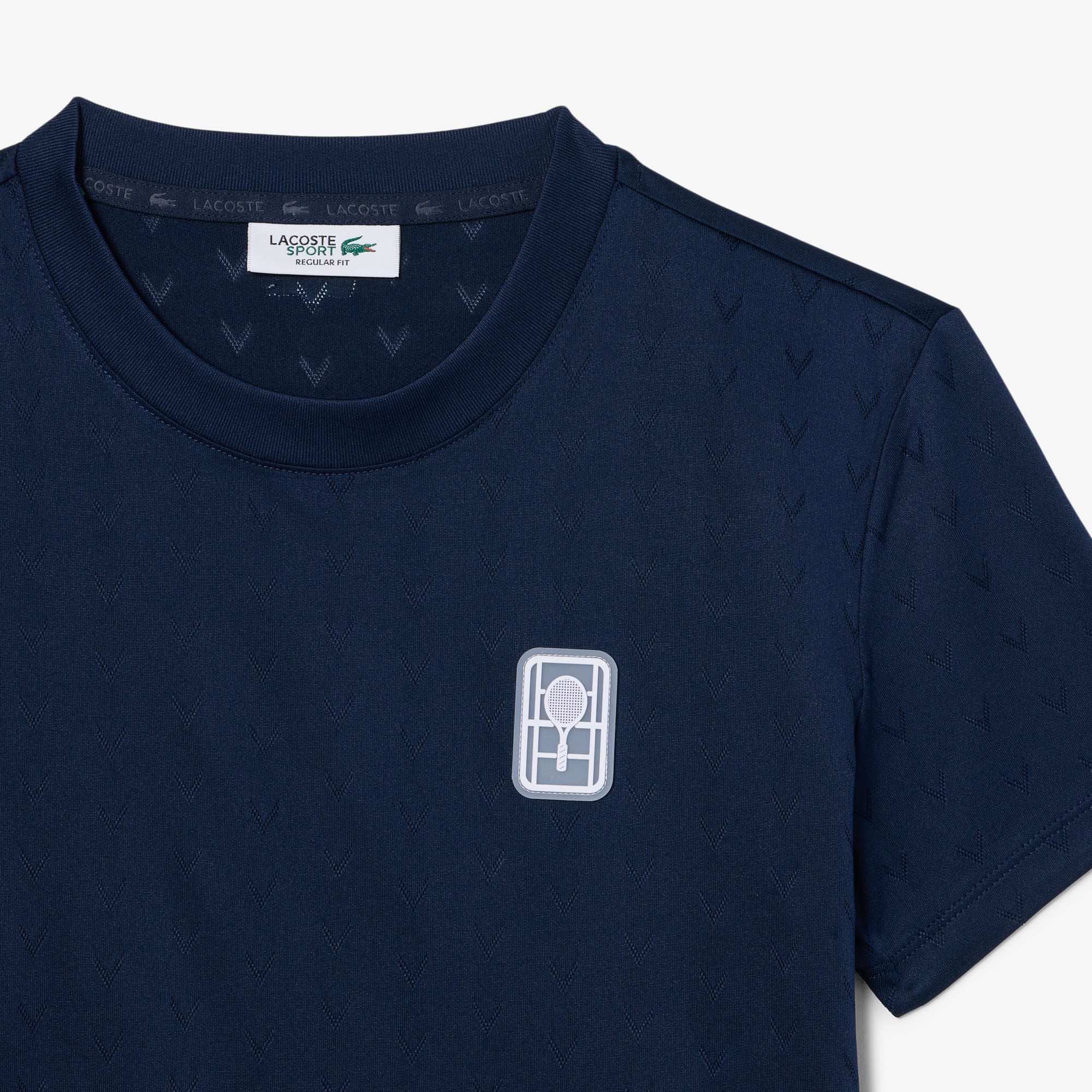 Lacoste Kadın Slim Fit Bisiklet Yaka Desenli Lacivert T-Shirt görsel 6