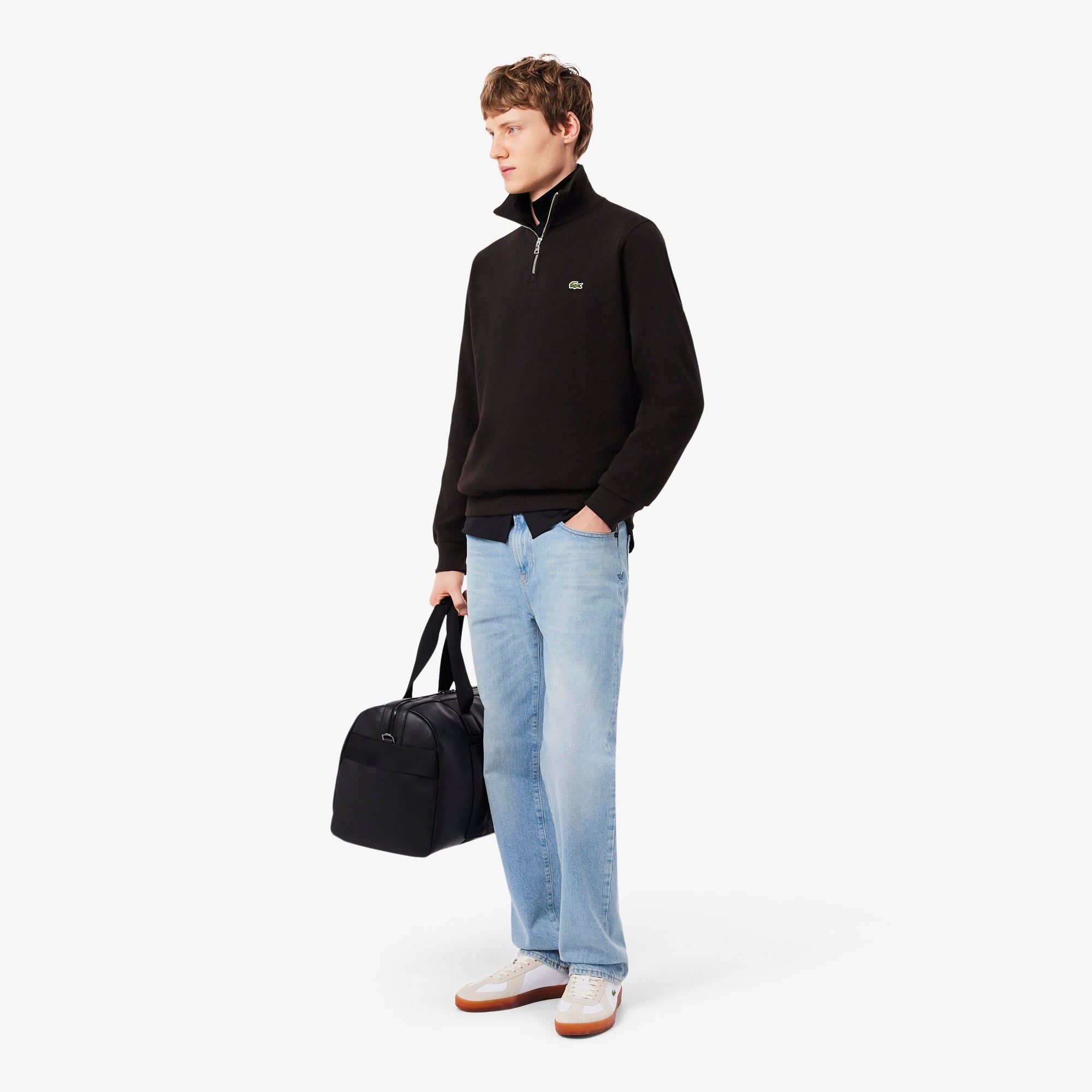 Erkek Classic Fit Yarım Fermuarlı Kahverengi Sweatshirt