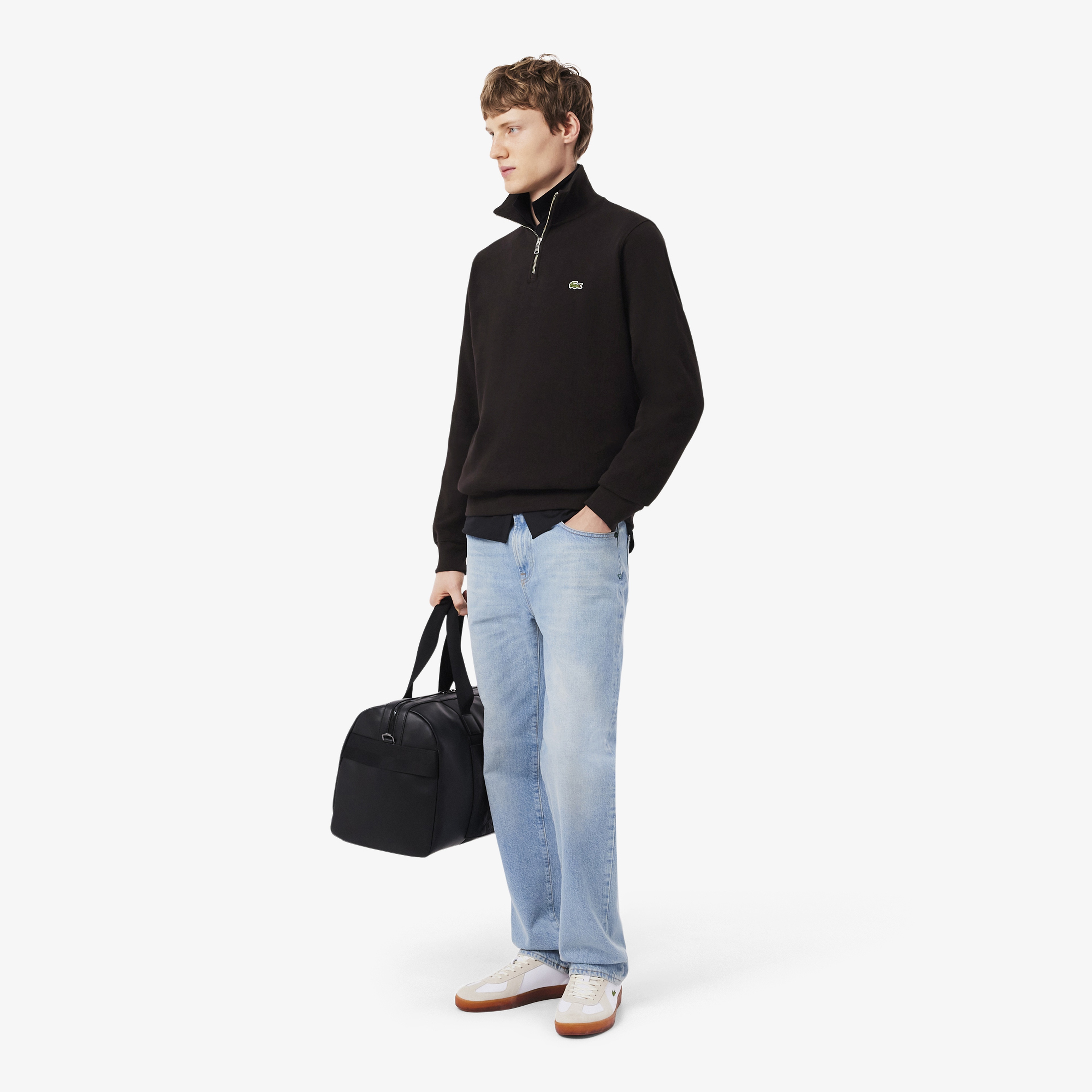 Erkek Classic Fit Yarım Fermuarlı Kahverengi Sweatshirt