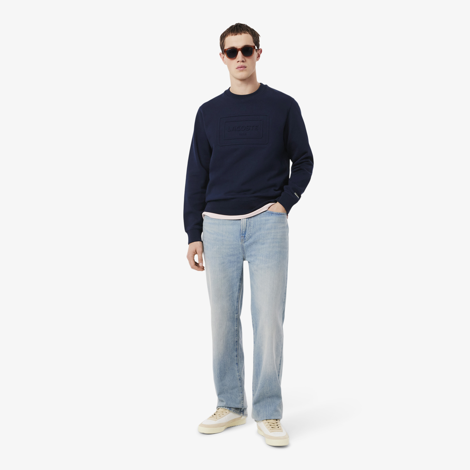 Lacoste Unisex Classic Fit Bisiklet Yaka Baskılı Lacivert Sweatshirt görsel 7