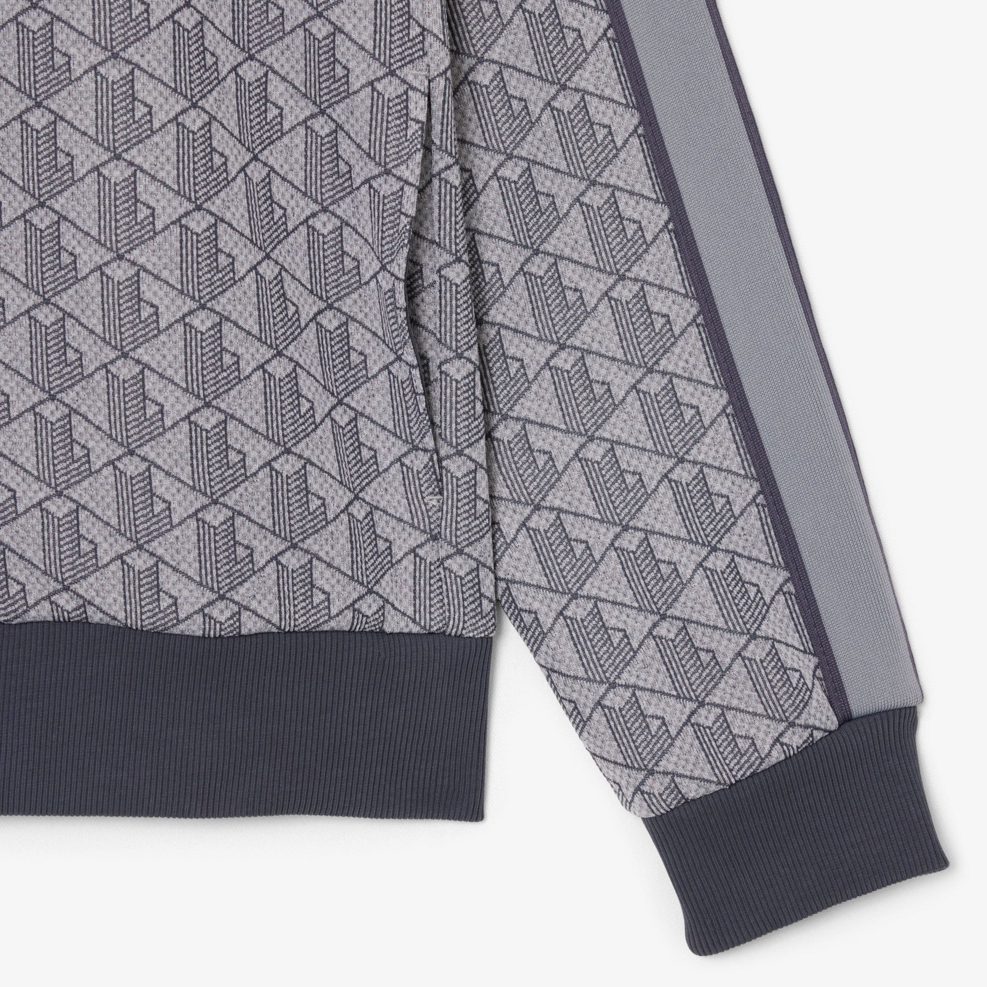 Erkek Regular Fit Fermuarlı Monogram Gri Sweatshirt