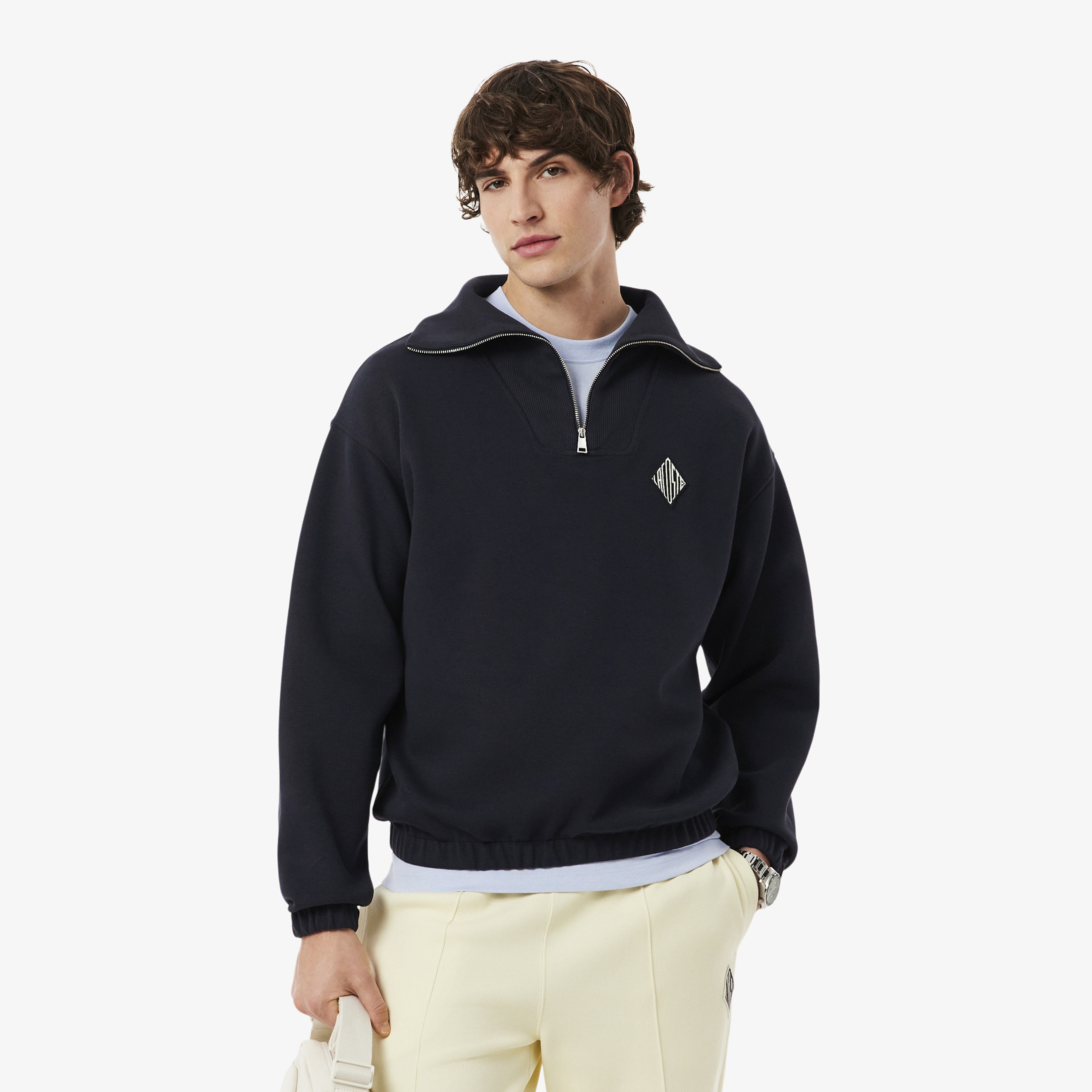 Erkek Loose Fit Yarım Fermuarlı Siyah Sweatshirt