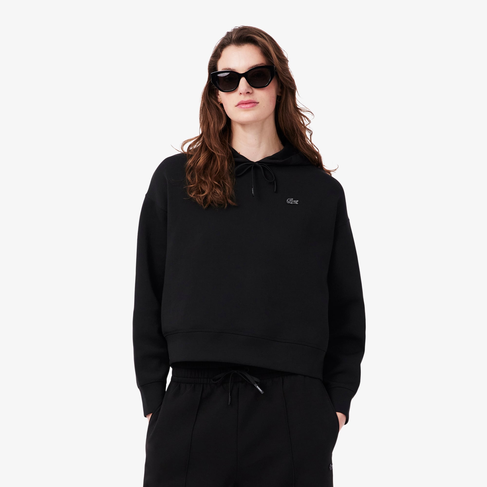 Lacoste Kadın Oversize Fit Kapüşonlu Siyah Sweatshirt