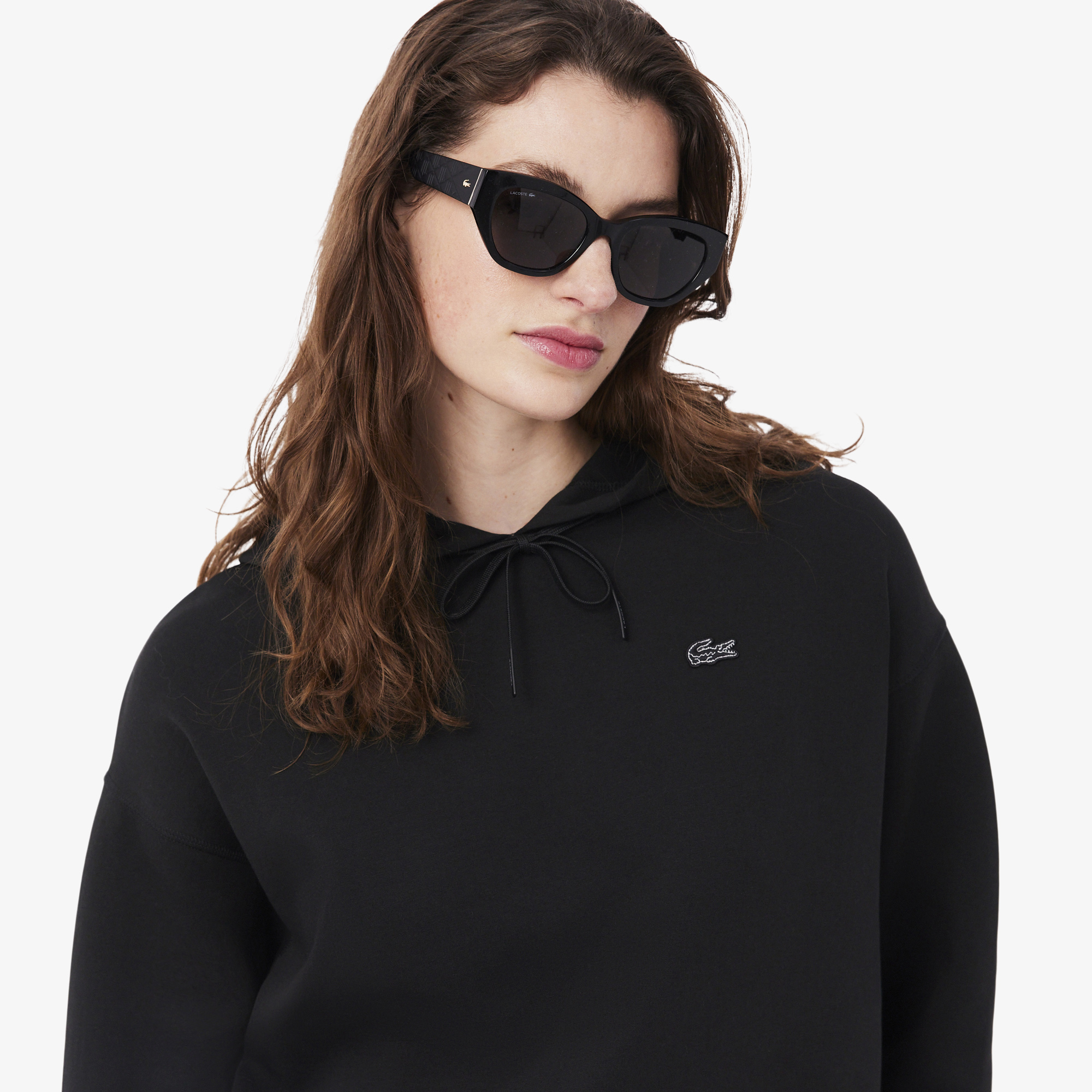 Lacoste Kadın Oversize Fit Kapüşonlu Siyah Sweatshirt görsel 2